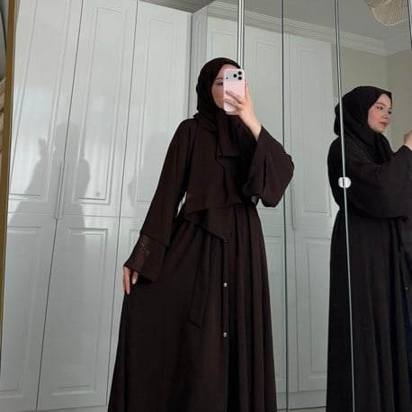 PREMİUM KALİTE ABAYA SETİ KAHVE 