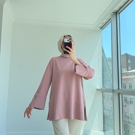 Yırtmaçlı sweat Gül kurusu
