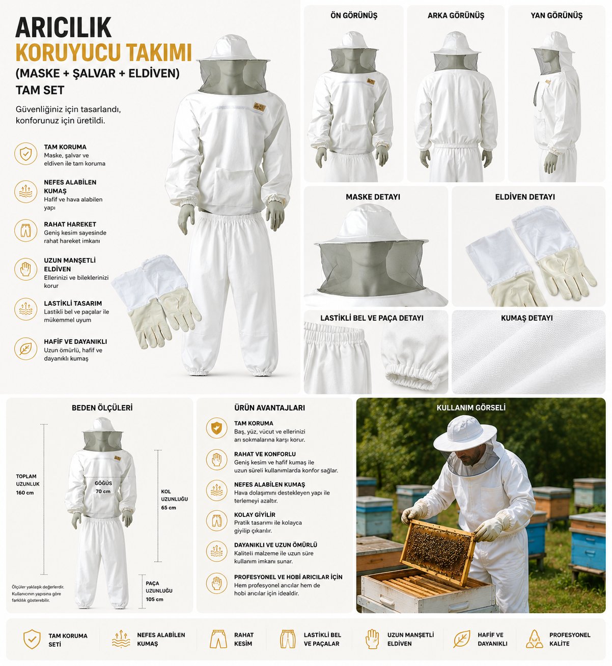 ARICILIK KORUYUCU TAKIMI (MASKE + ŞALVAR + ELDİVEN) TAM SET - YT11245