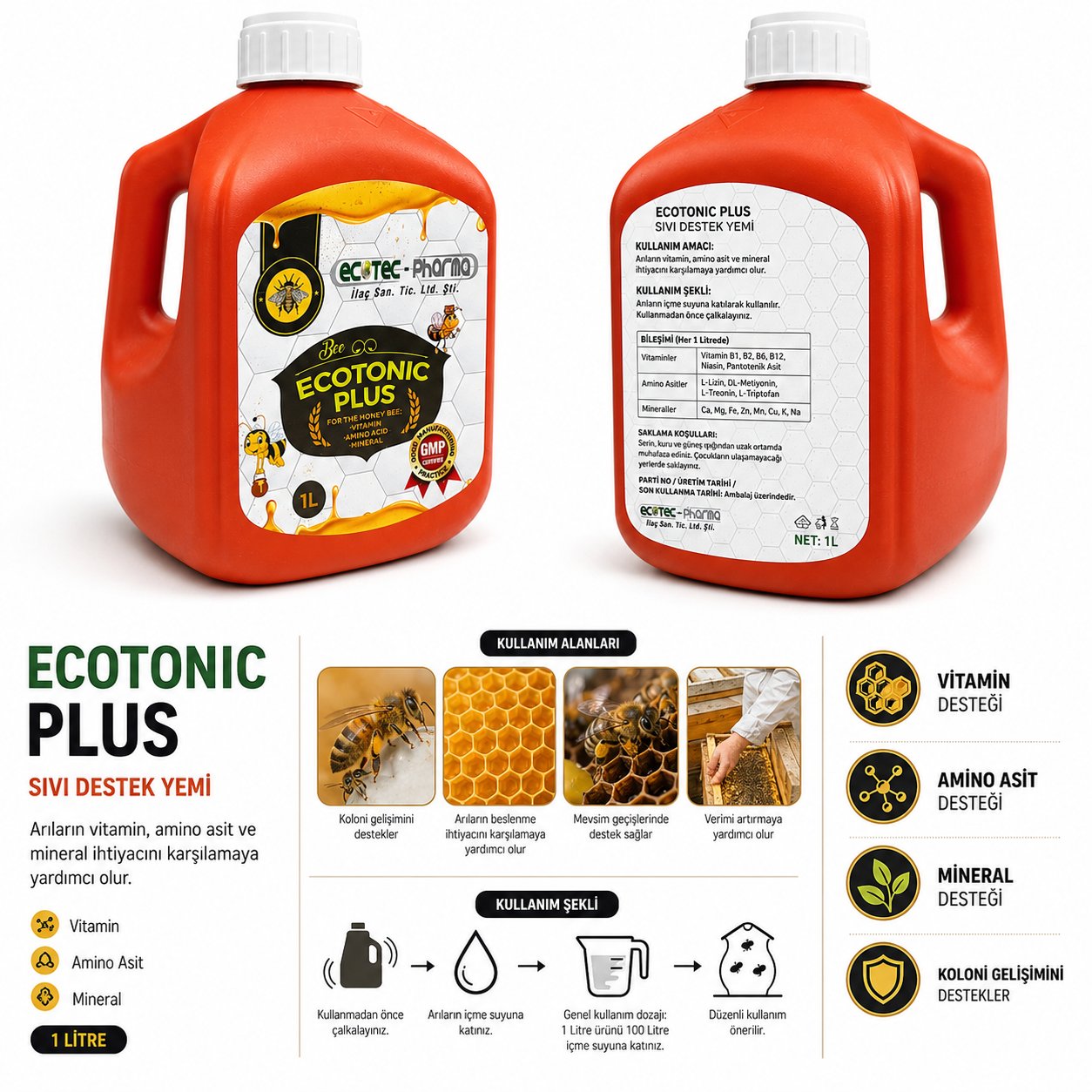 ECOTONIC PLUS ARILAR İÇİN SIVI VİTAMİN AMİNO ASİT VE MİNERAL DESTEĞİ 1 LT - YT02616