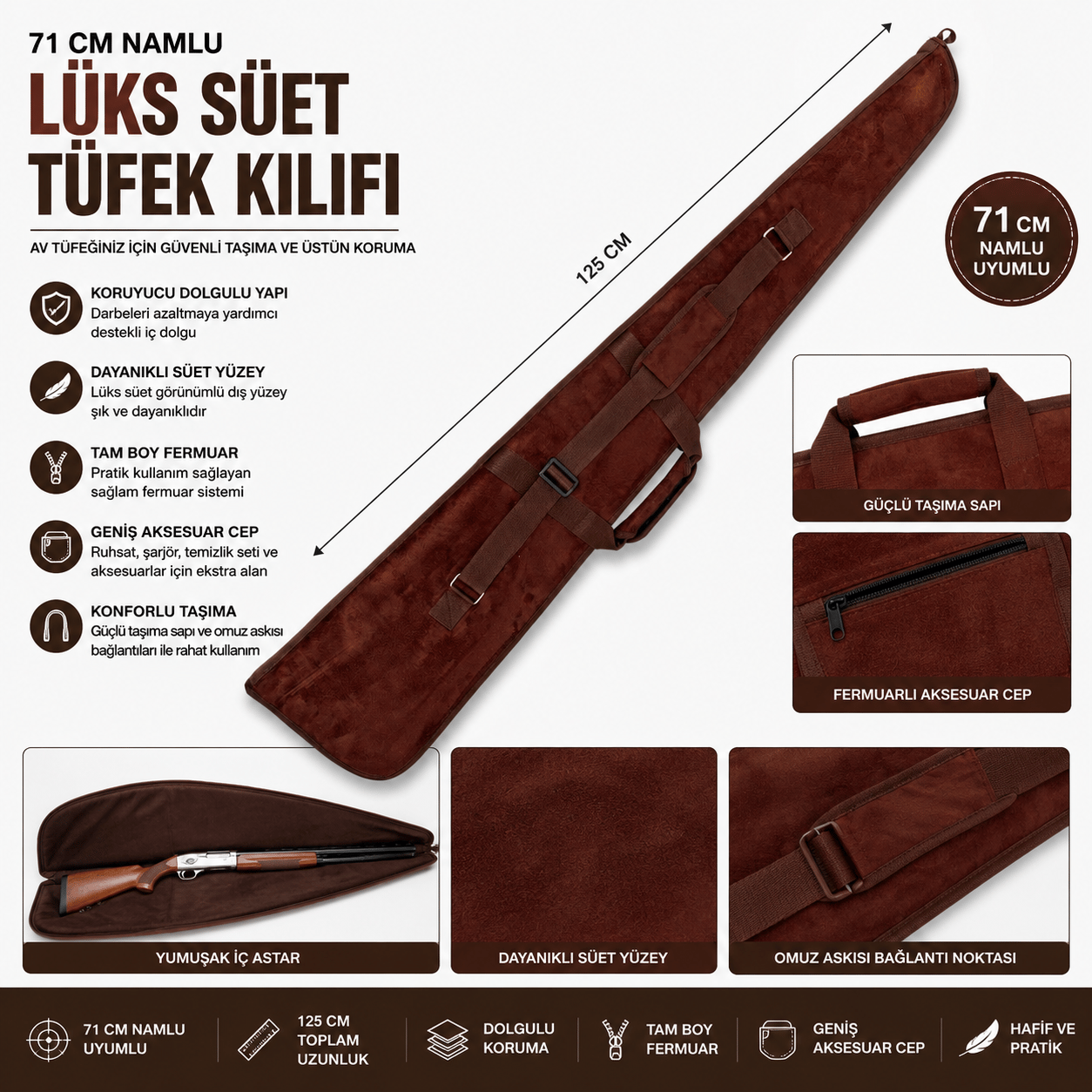 HUNTHINK 71 CM NAMLU LÜKS SÜET TÜFEK KILIFI - KAHVERENGİ
