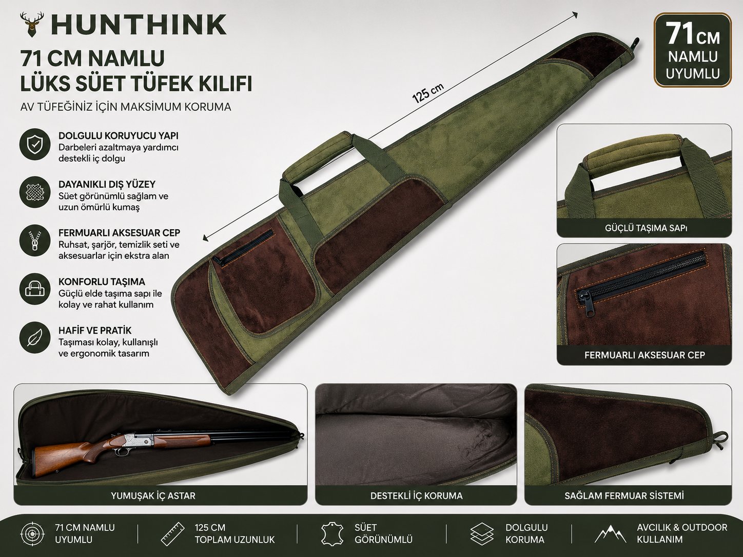HUNTHINK 71 CM NAMLU LÜKS SÜET TÜFEK KILIFI 