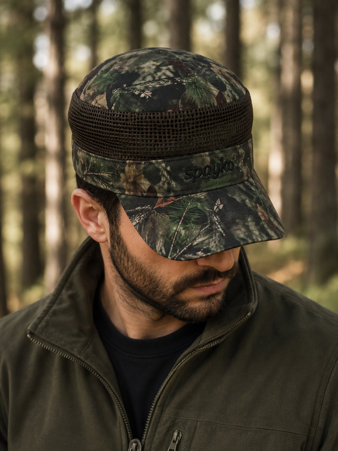 SPAYKO GREEN CAMO FİLELİ AV ŞAPKASI - NT02177B