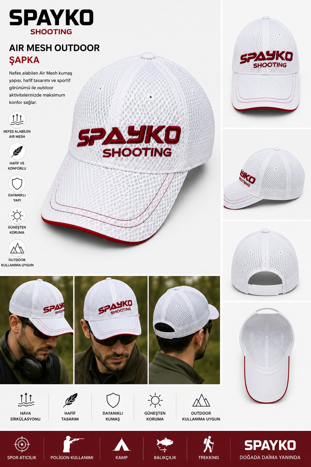 SPAYKO SPORT OUTDOOR BEYAZ KIRMIZI DETAYLI ŞAPKA - NT01021A1