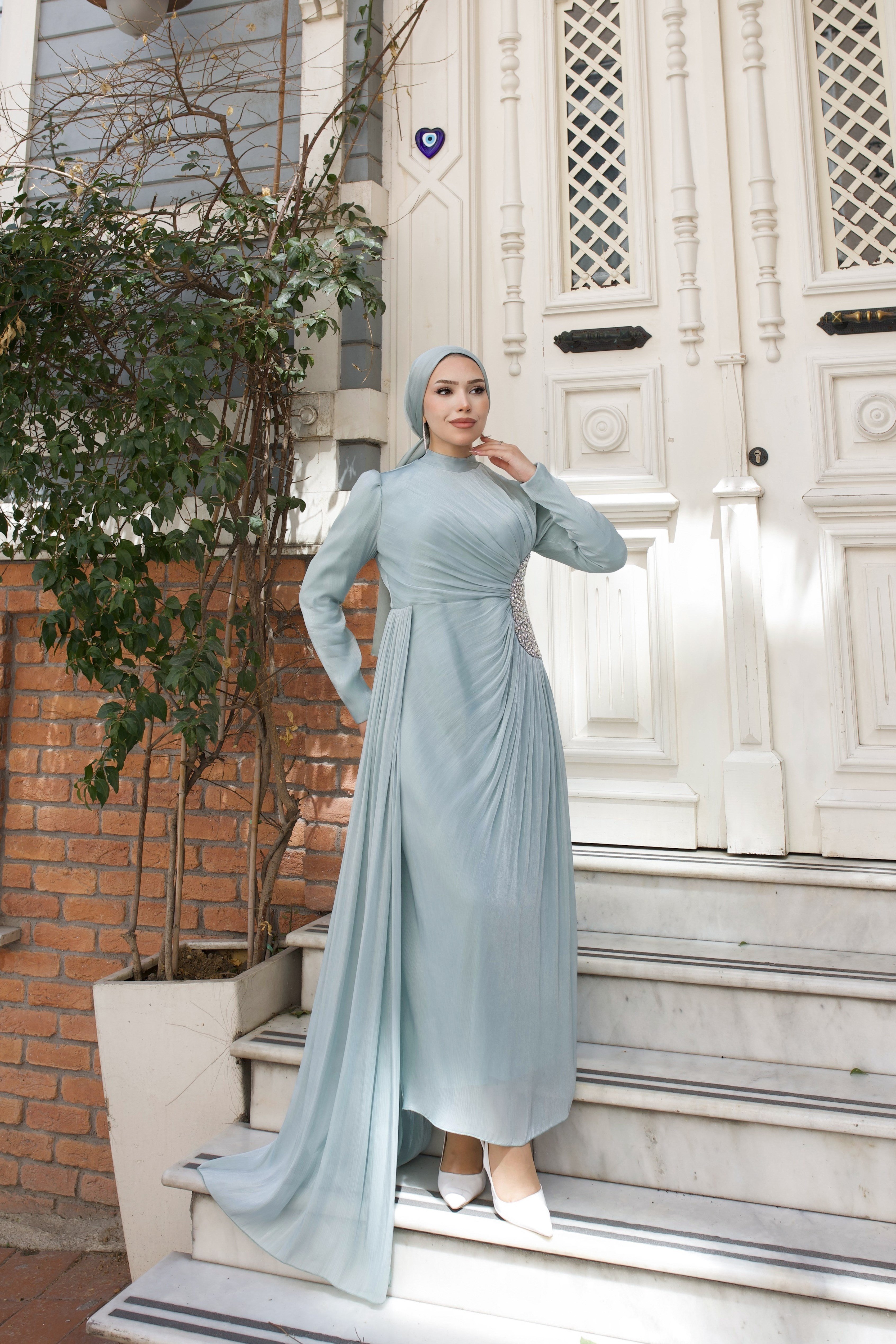Ahu Beli Taşlı Janjan Abiye 8082 Mint