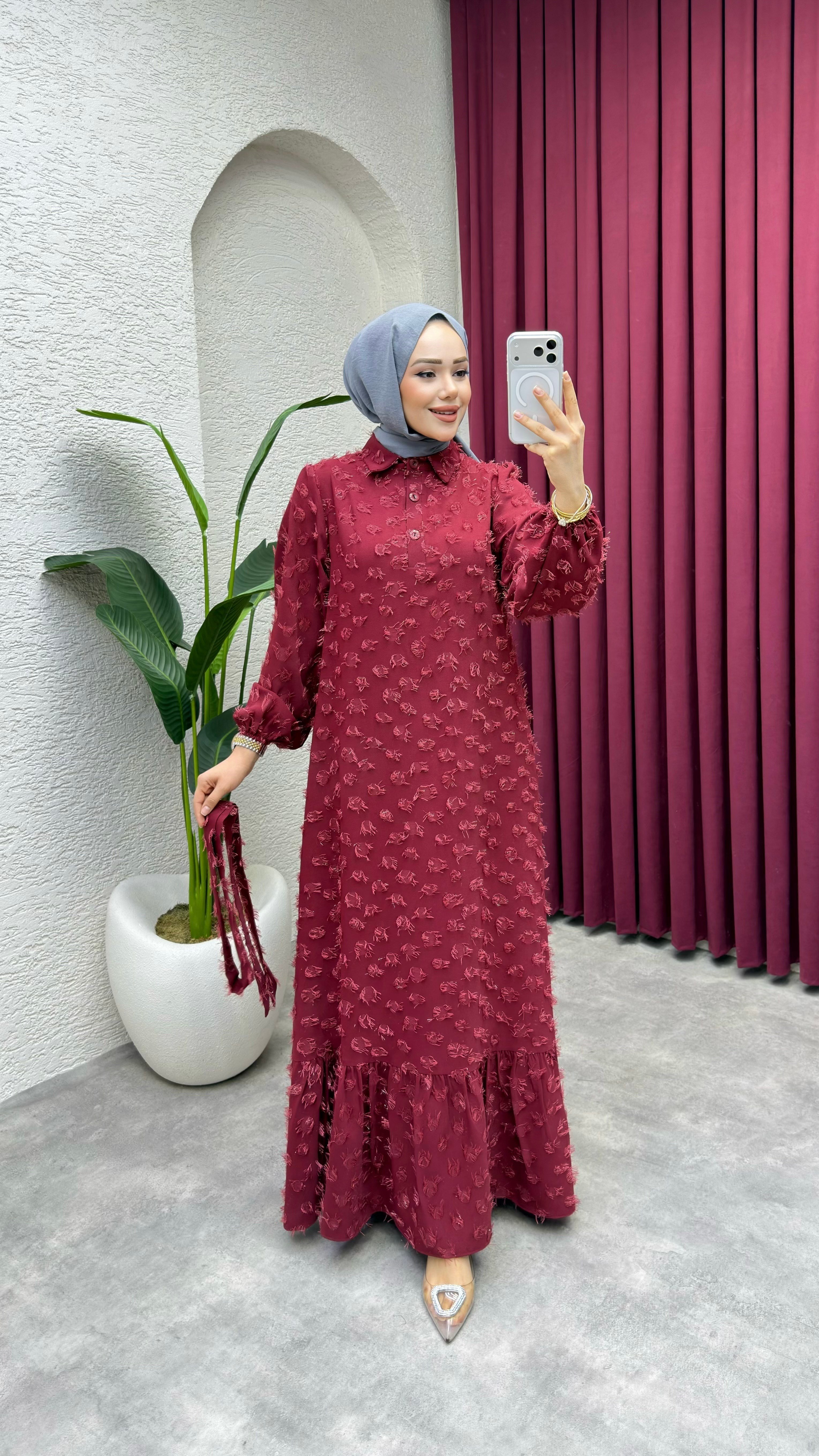 Alya Püsküllü Elbise 1014 Bordo