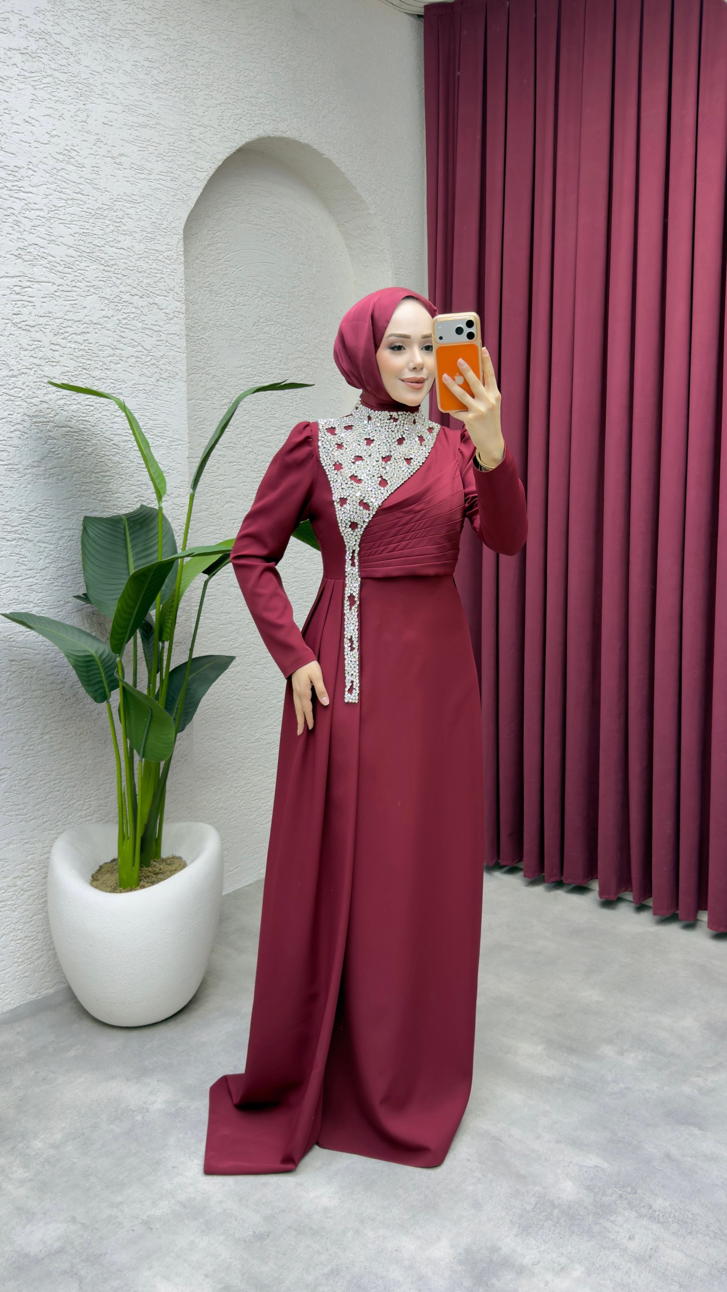 Gülfem Önü Taşlı Abiye 8081 Bordo