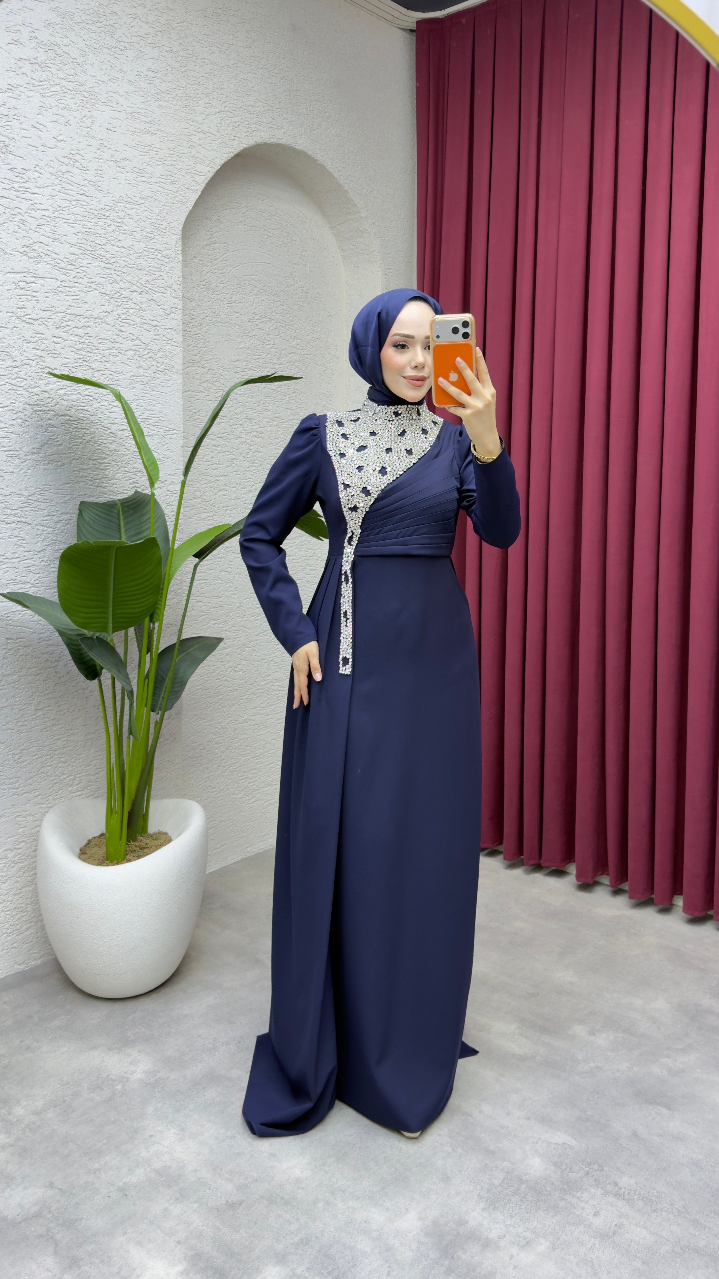 Gülfem Önü Taşlı Abiye 8081 Lacivert