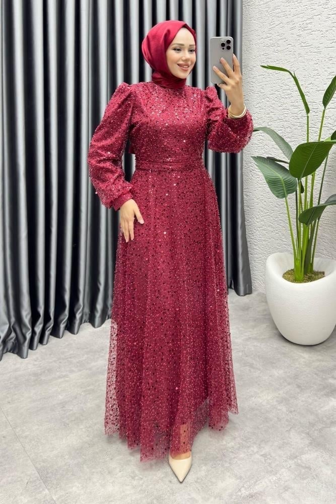 Maral Pullu Abiye 6653 Bordo