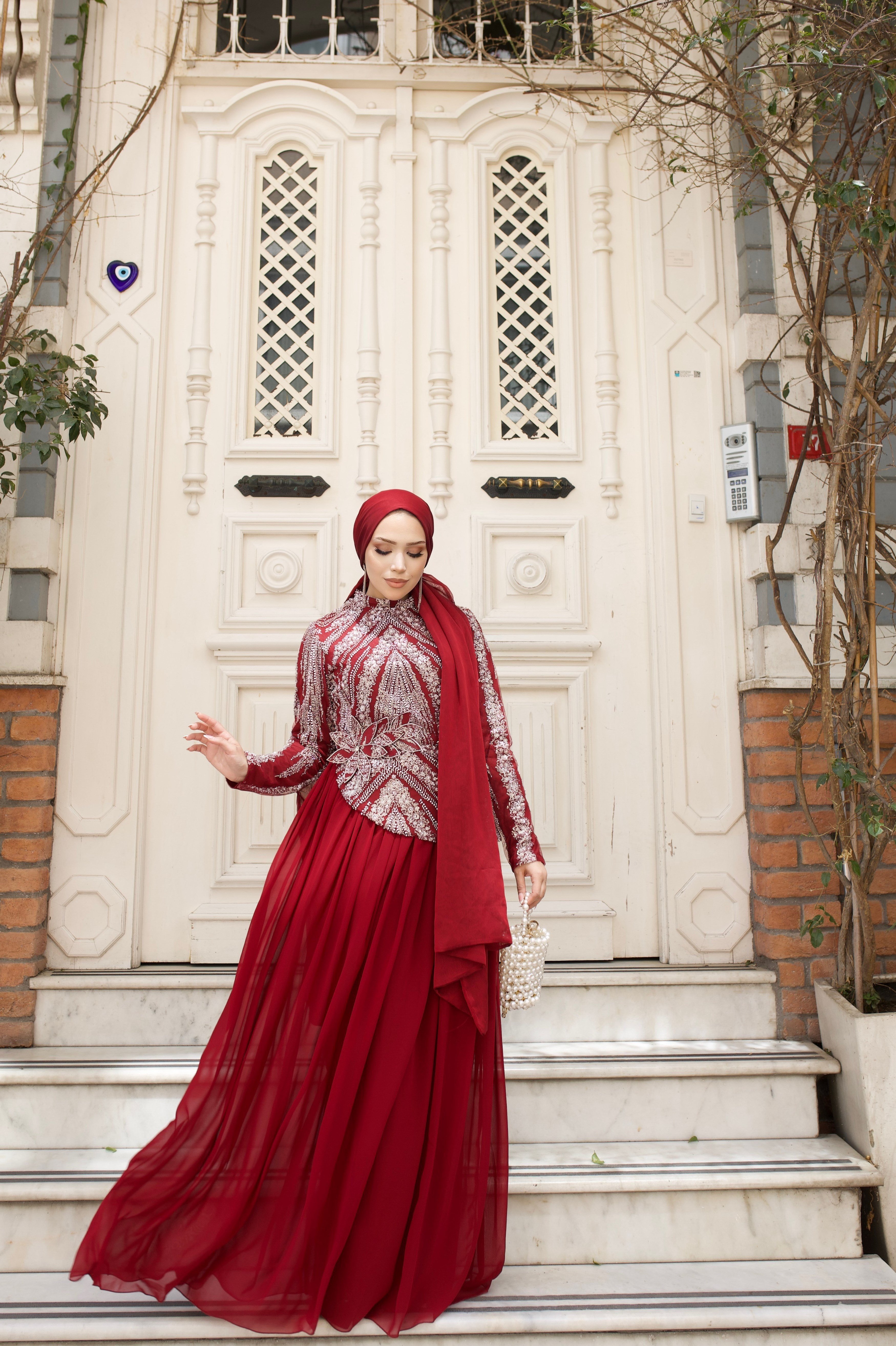 Zerrin Taşlı Şifon Abiye 6669 Bordo