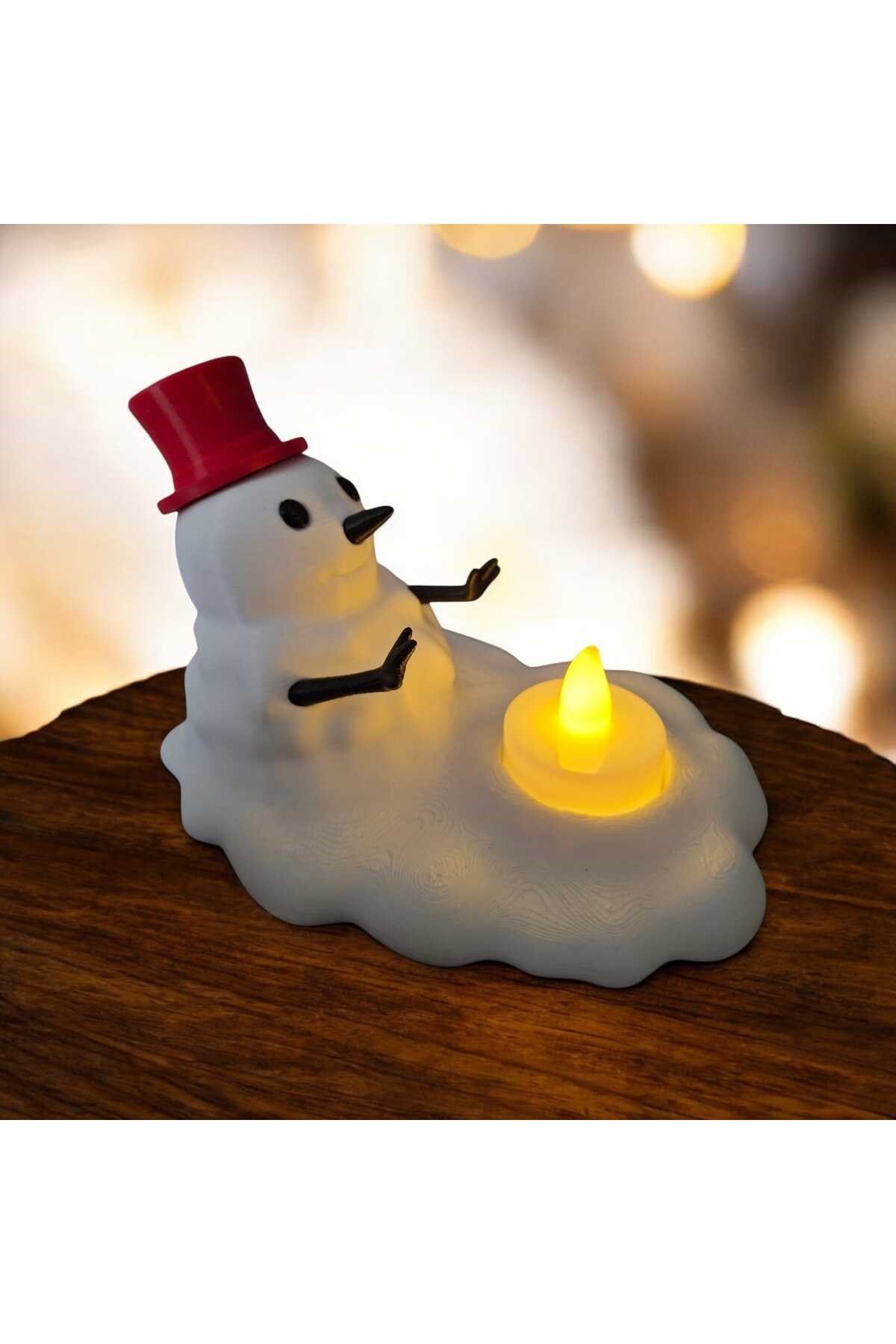3D Baskı Dekoratif Kardan Adam Mumluk – LED Işıklı Şık Tasarım