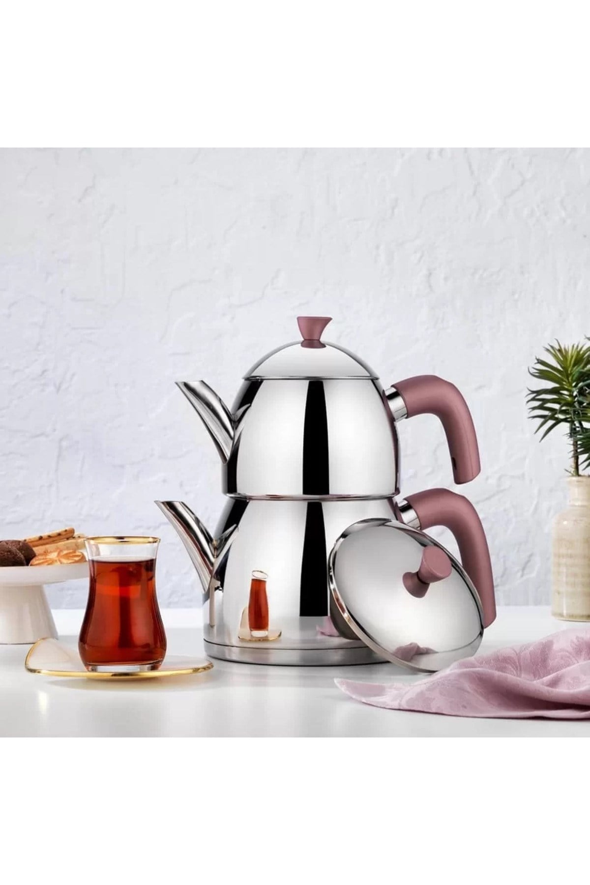 Alexa Aile Boyu Çelik Çaydanlık Takımı 4 Parça Rosegold