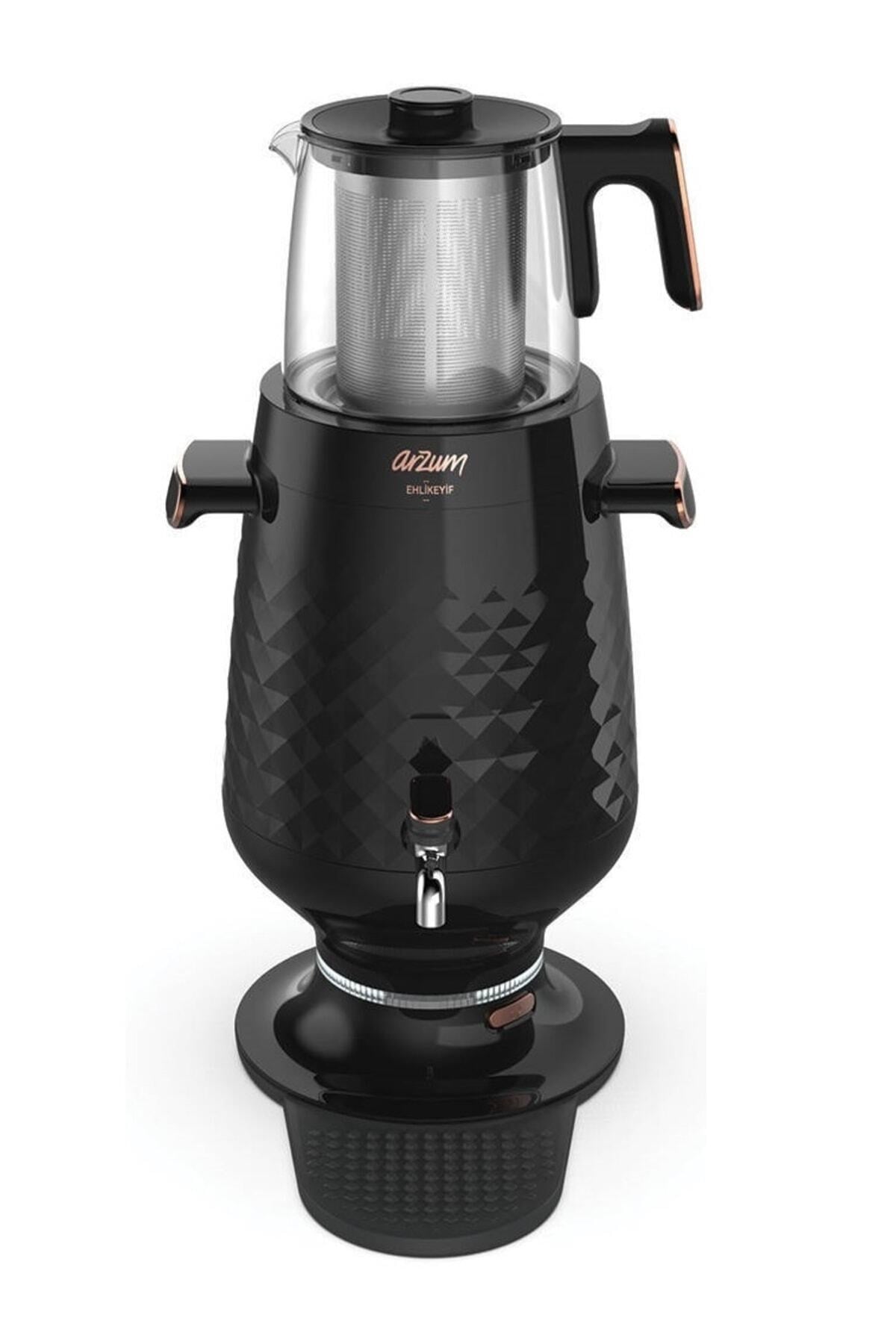 AR3083 Ehlikeyf Elektrikli Semaver Çay Makinesi 3.5L 2200W Cam Demlik Otomatik Sıcak Tutma - Siyah