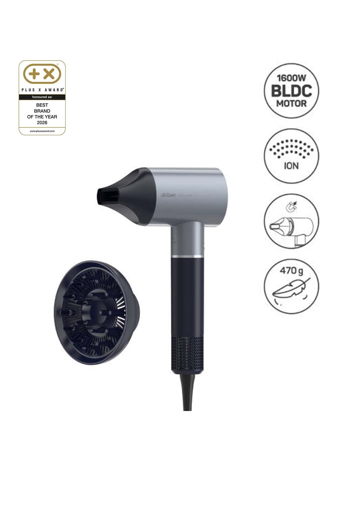 AR5169 Revolution Profesyonel İyonlu Saç Kurutma Makinesi 1600W, BLDC Motoru, Platin Gri