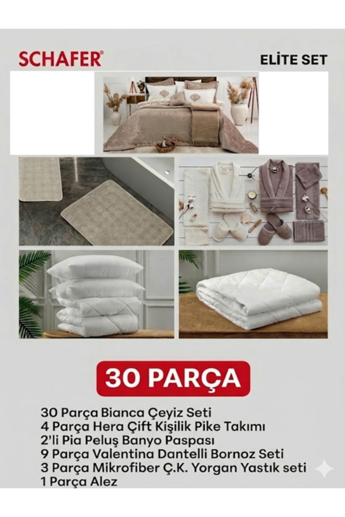 Home Anna 30 Parça Çeyiz Seti Bornoz Pike Takımı Yorgan Yastık Paspas Ve Alez Seti Ekru