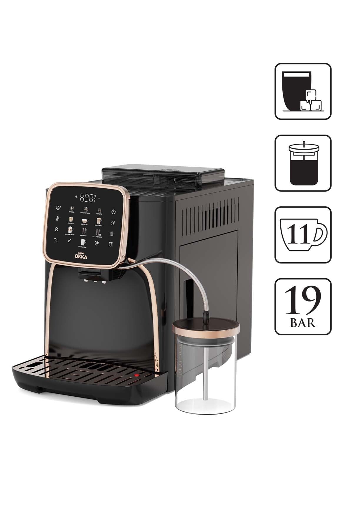 OK0028 Okka Espresso Pro M Tam Otomatik Espresso Makinesi, 11 Sıcak ve Soğuk İçecek, Bakır