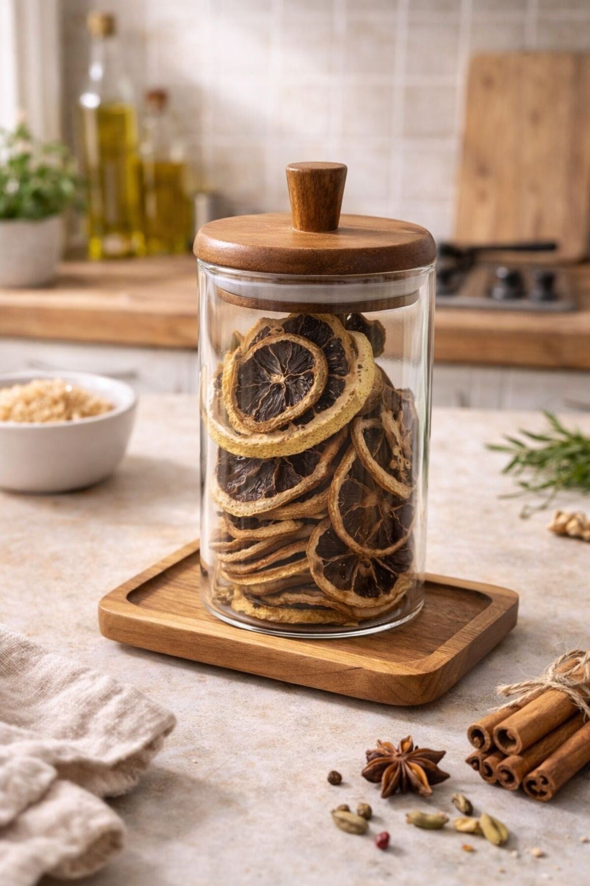 250 ml Akasya Kapaklı Cam Baharatlık – Saklama Kavanozu –Mien Tekli Baharatlık
