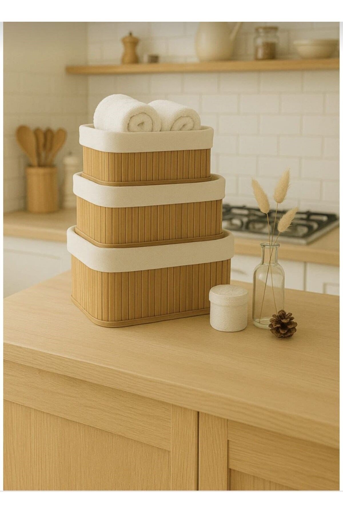 3’lü Bambu Sepet Seti – Çok Amaçlı Saklama & Düzenleyici Sepet Seti