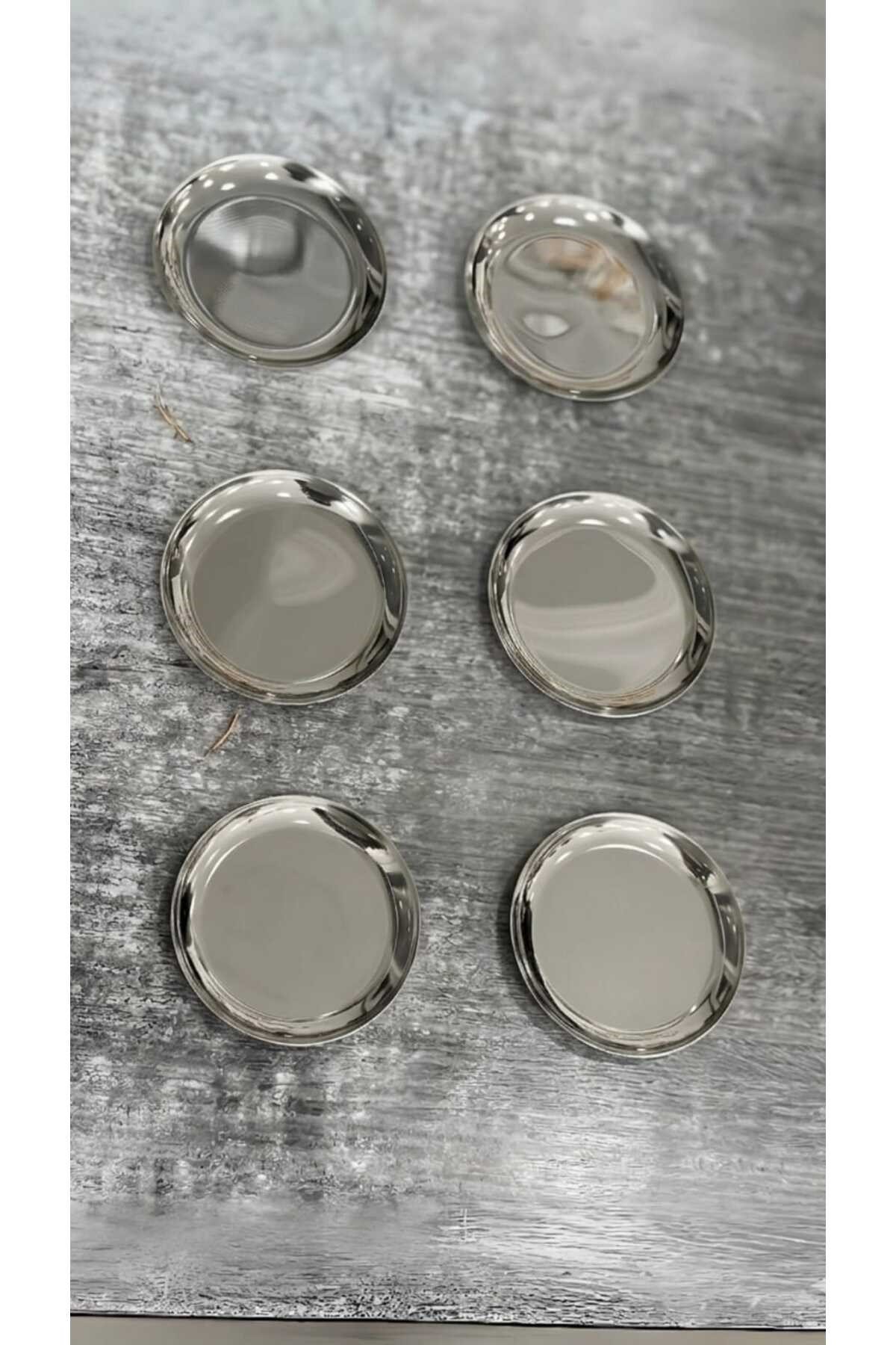 6'lı Gümüş Yuvarlak Metal Tatlı Tabağı 12 cm- Kahve Yanı Lokumluk,Şekerlik,Kahve Yanı İkramlık