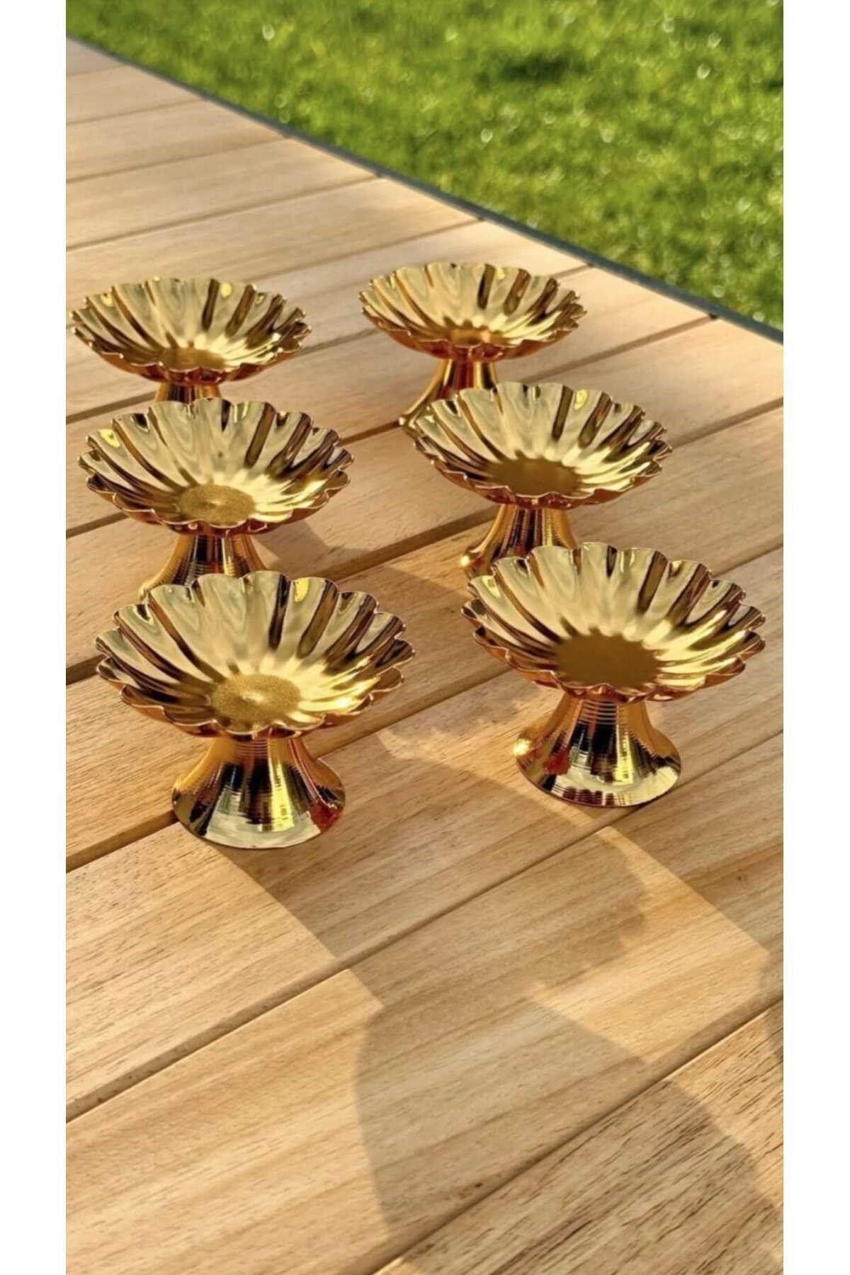 6'lı İsritidye Huni Ayaklı Gold Kahve Yanı Lokumluk,Makaronluk,Şekerlik,Lokumluk