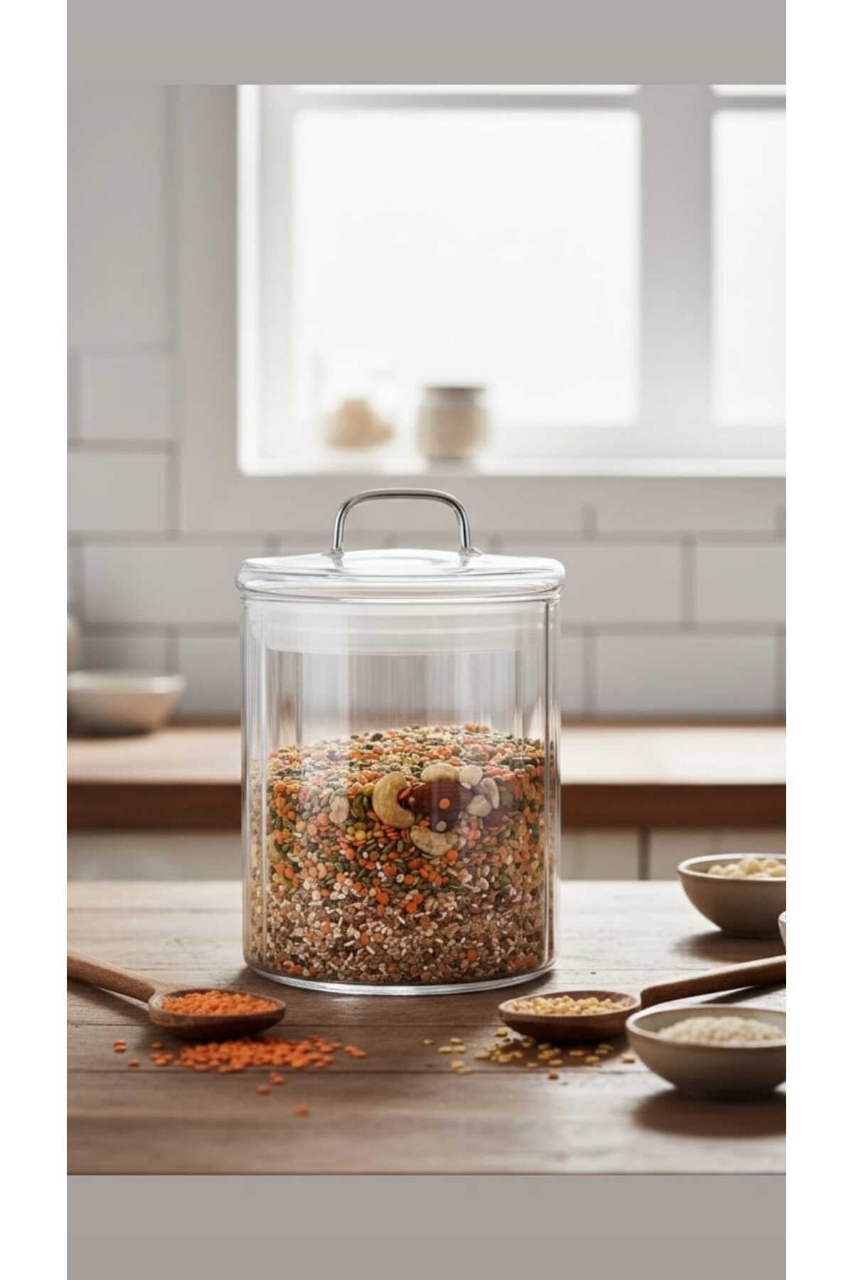 700 ml Cam Kavanoz Kapaklı – Bakliyat, Baharat & Kuru Gıda Saklama Kabı – Şeffaf, Dayanıklı Cam