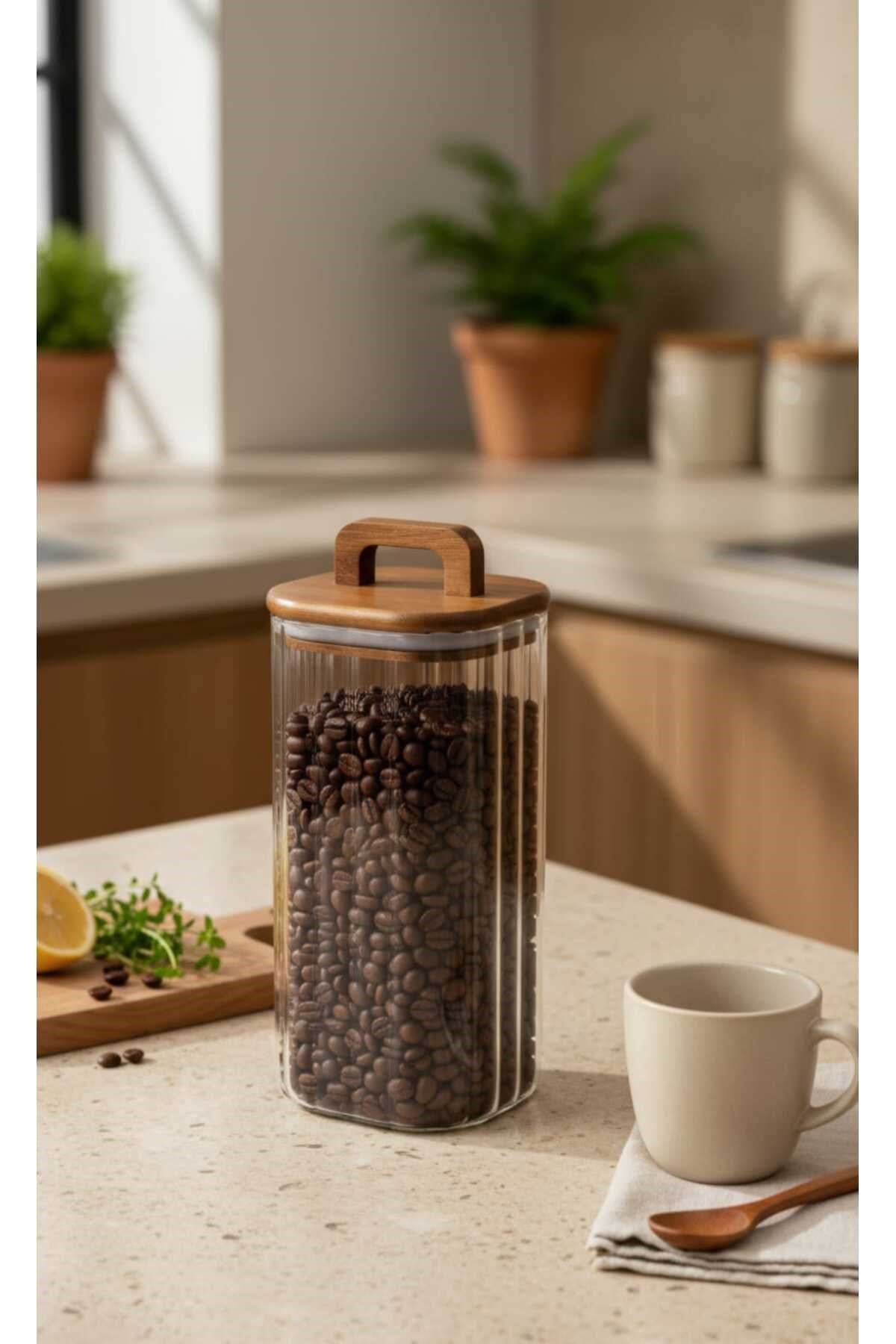 Akasya Kapaklı Cam Kavanoz 1500 ML –Büyük Boy Kahve, Bakliyat&Kuruyemiş Saklama Kabı–