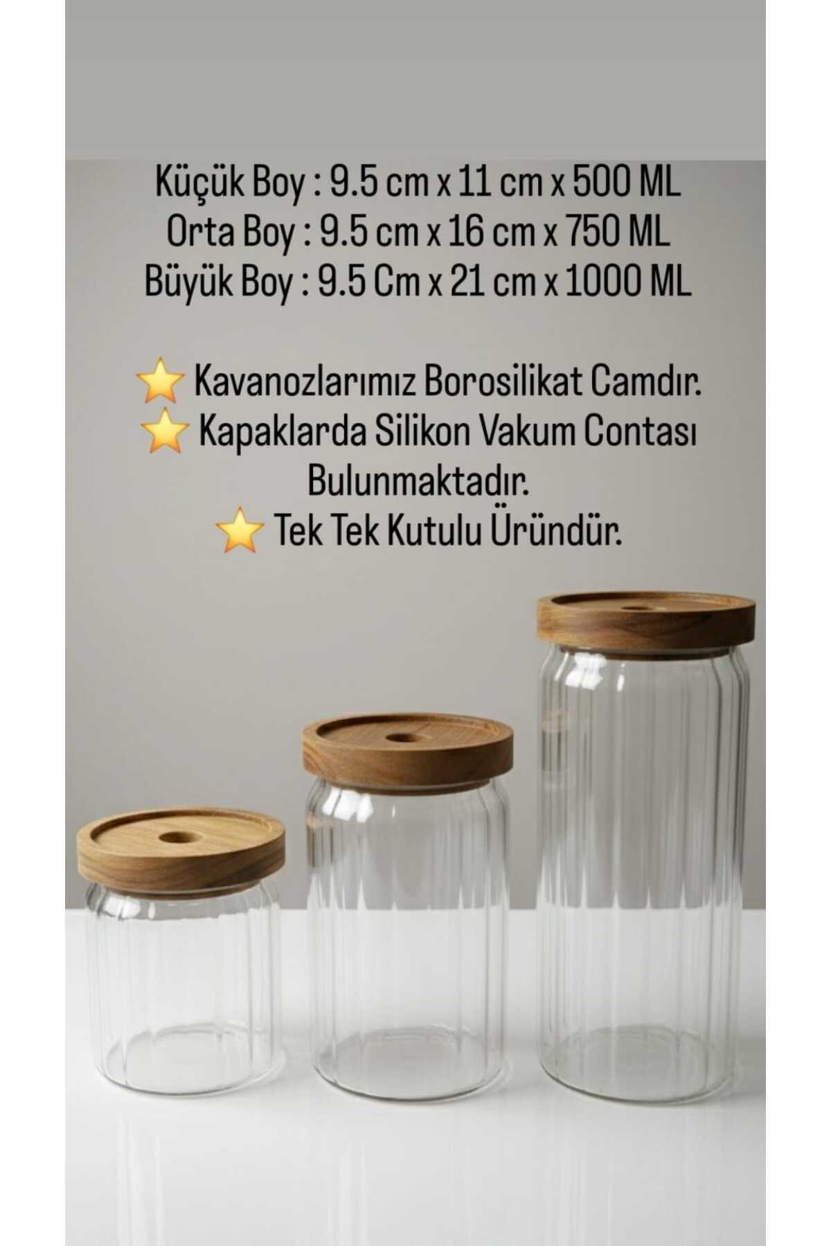 Akasya Kapaklı Yuvarlak 3'lü Cam Kavanoz Seti -Balsa 3 Boy Vakumlu Akasya Kapaklı Cam Kavanoz Seti