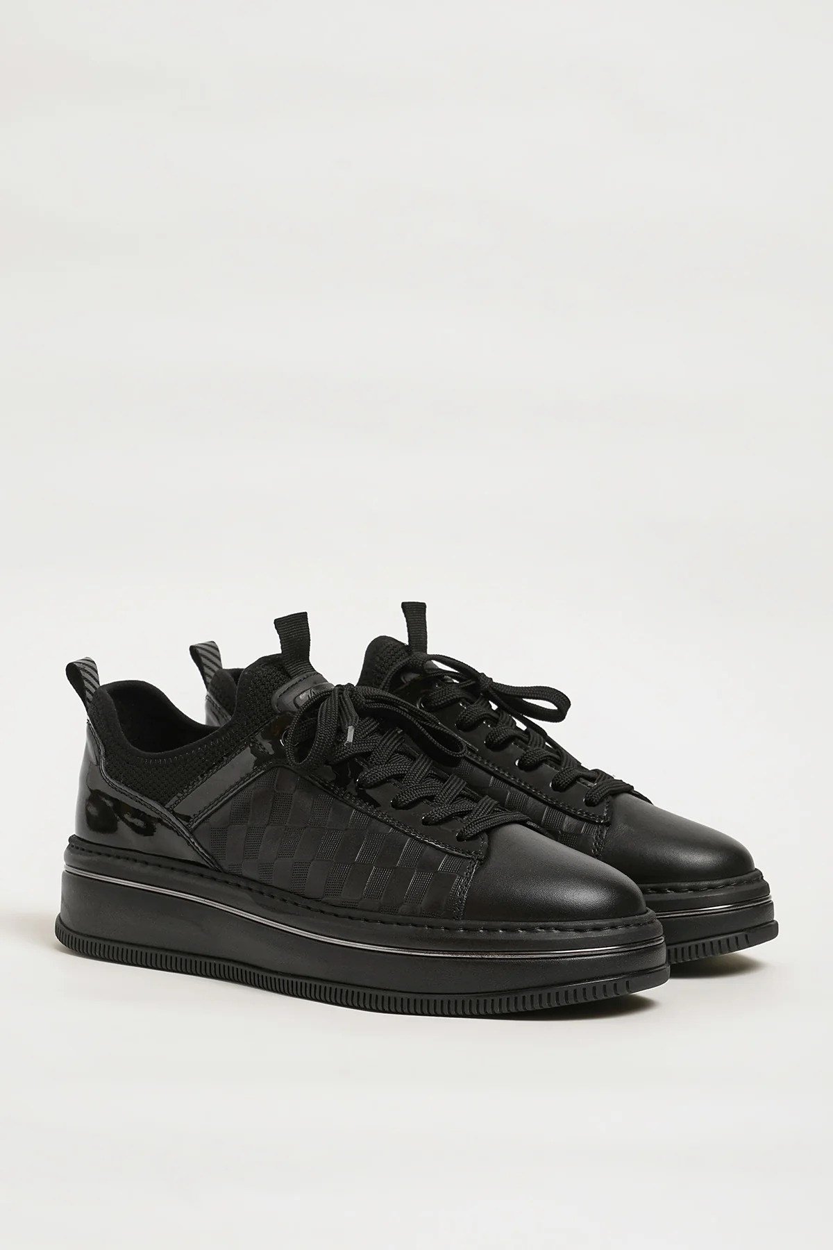 Asap Model Hakiki Kombinasyonlu Deri İthal Taban Sneaker Ayakkabı - SİYAH