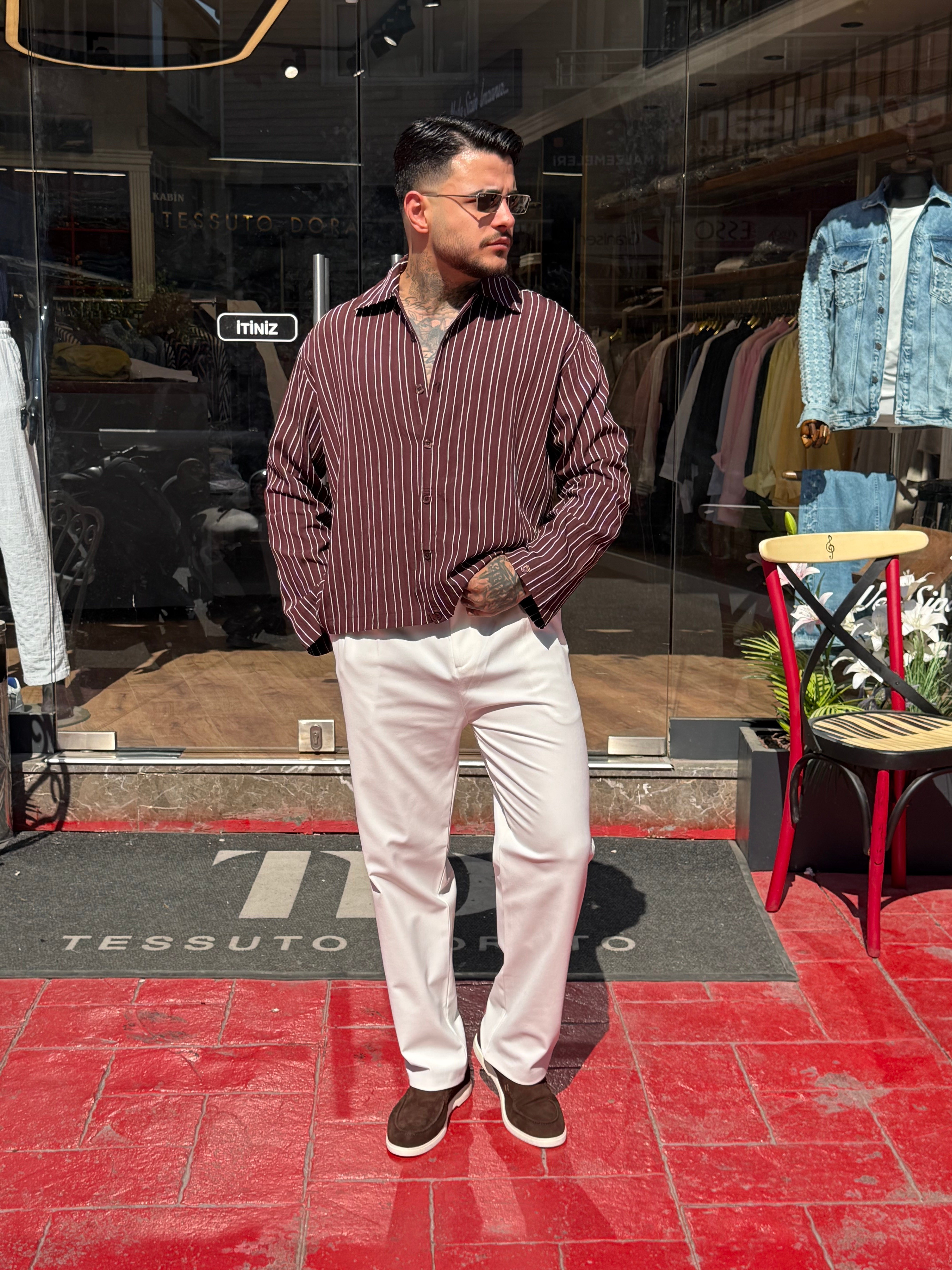 Çizgili Oversize Kamp Yaka Gömlek