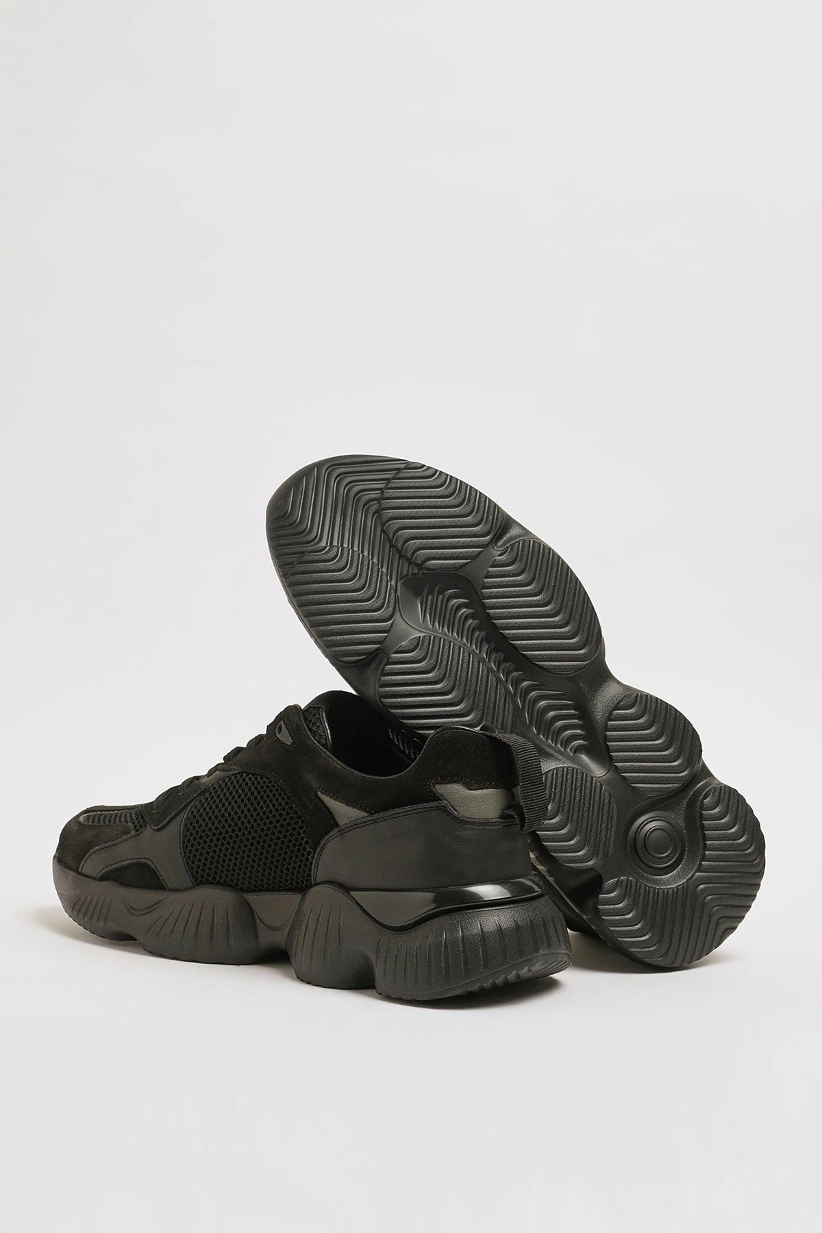 John Model Hakiki Kombinasyonlu Deri İthal Taban Sneaker Ayakkabı - SİYAH