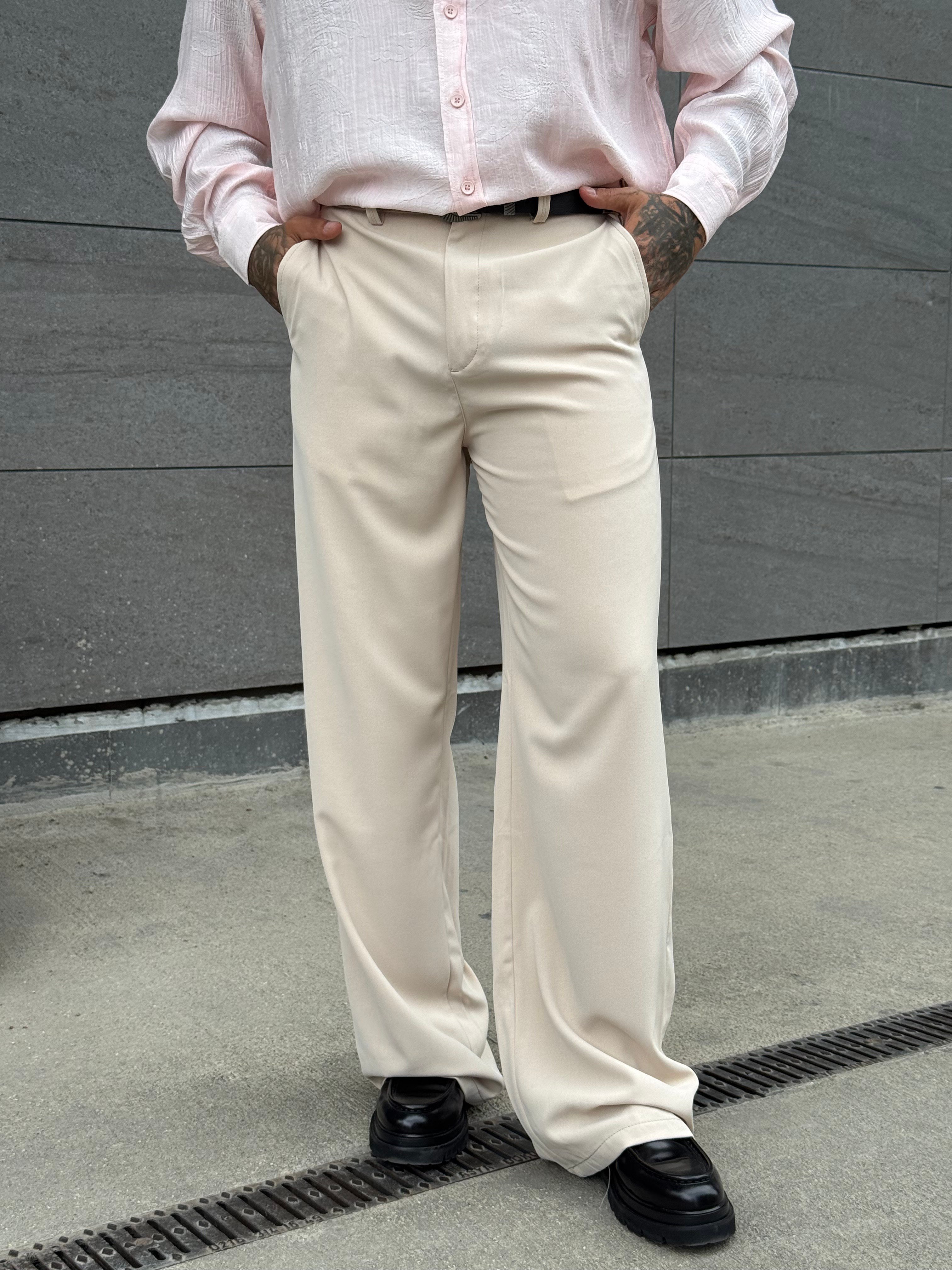 ÖZEL TASARIM ESPANYOL PAÇA BEJ KUMAŞ PANTALON