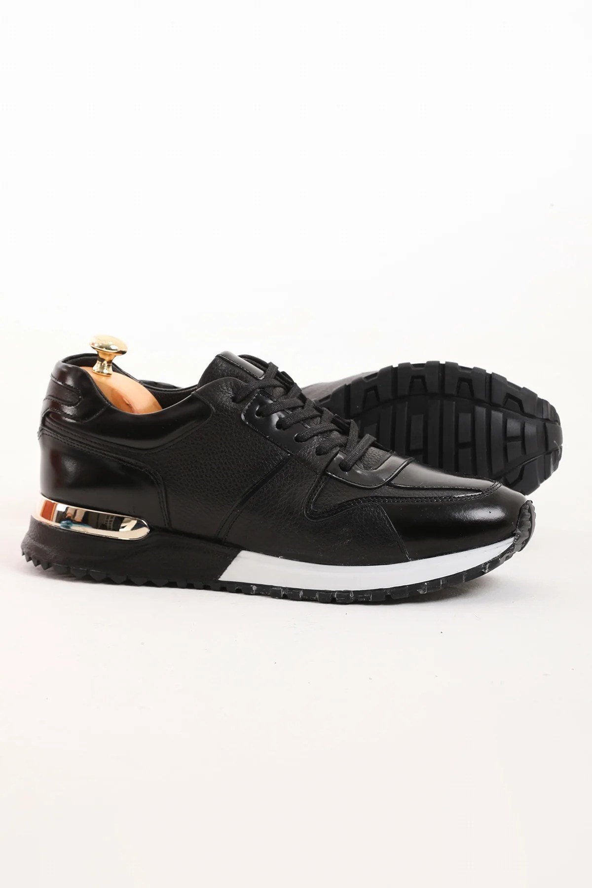 Stendhal Model Hakiki Kombinasyonlu Deri İthal Taban Sneaker Ayakkabı - SİYAH