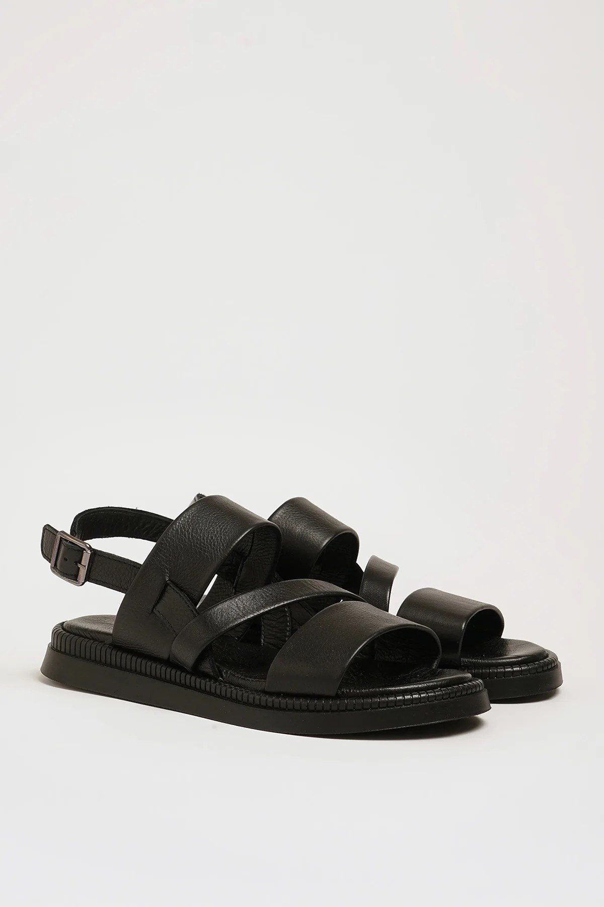 Tessa Model Hakiki Natural Deri İthal Taban Sandalet - SİYAH