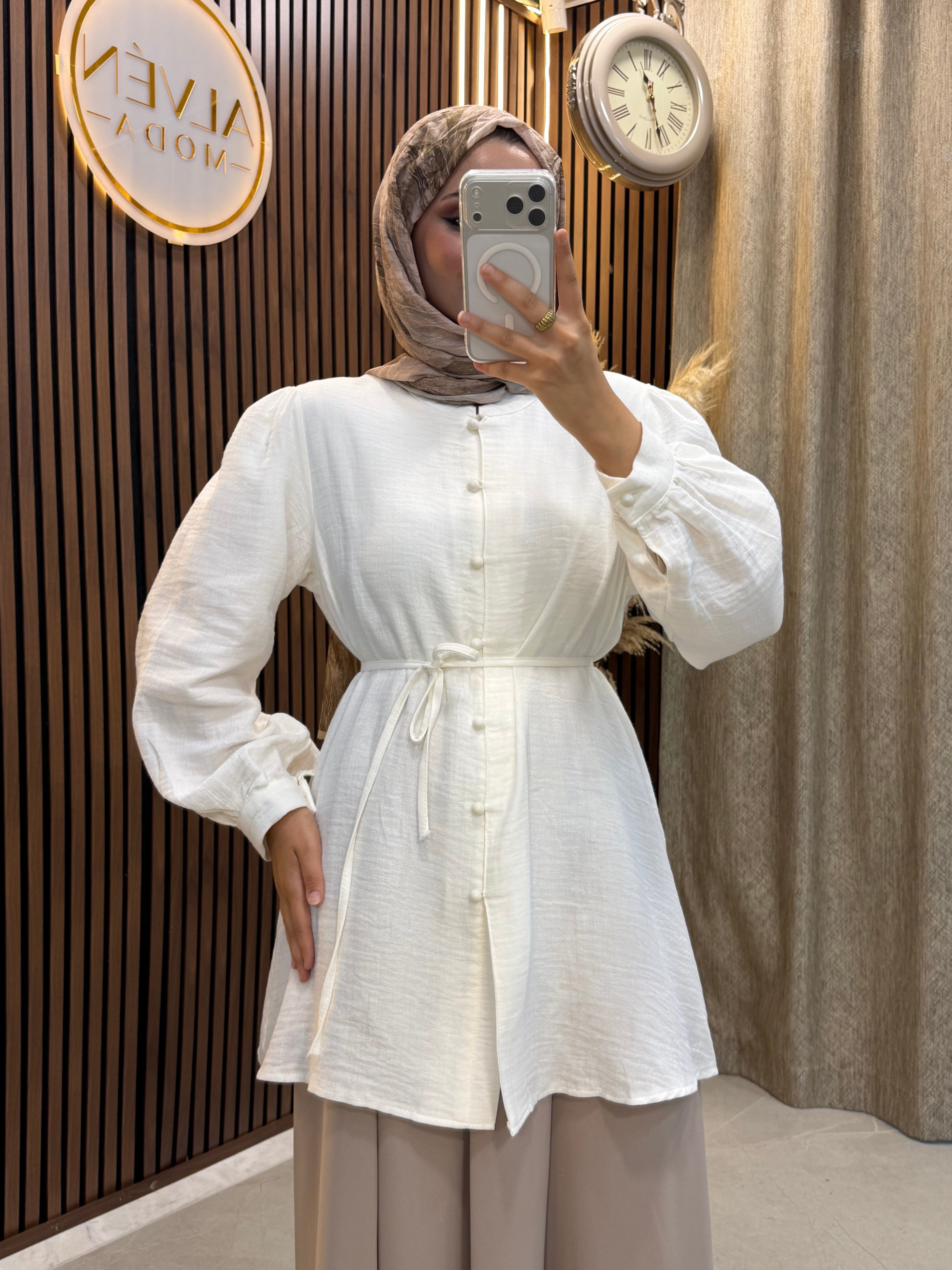 Arel Müslin Kumaş Tunik | Beyaz