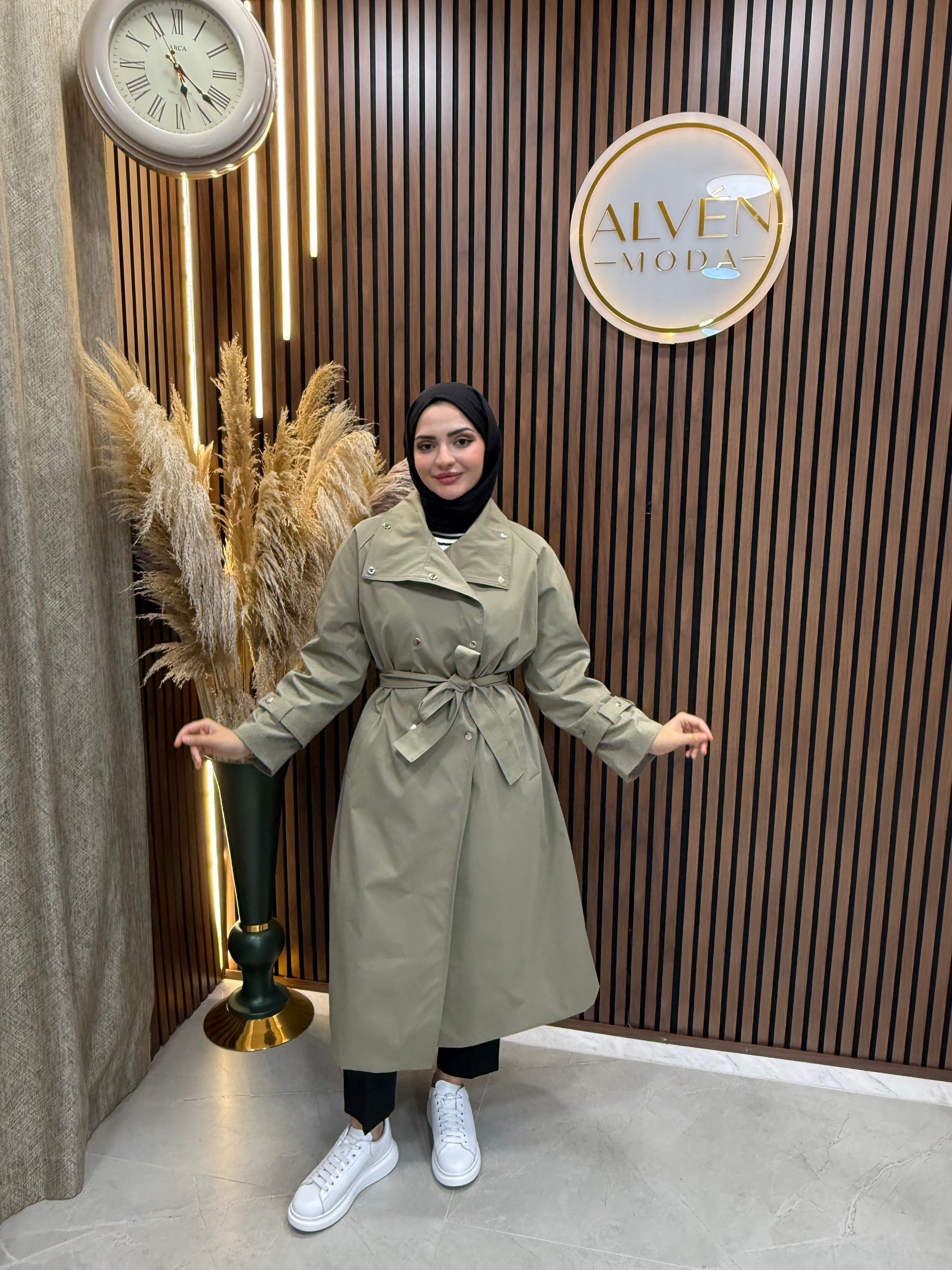 Melia Premium Su Geçirmez Kuşaklı Oversize Trençkot | Haki