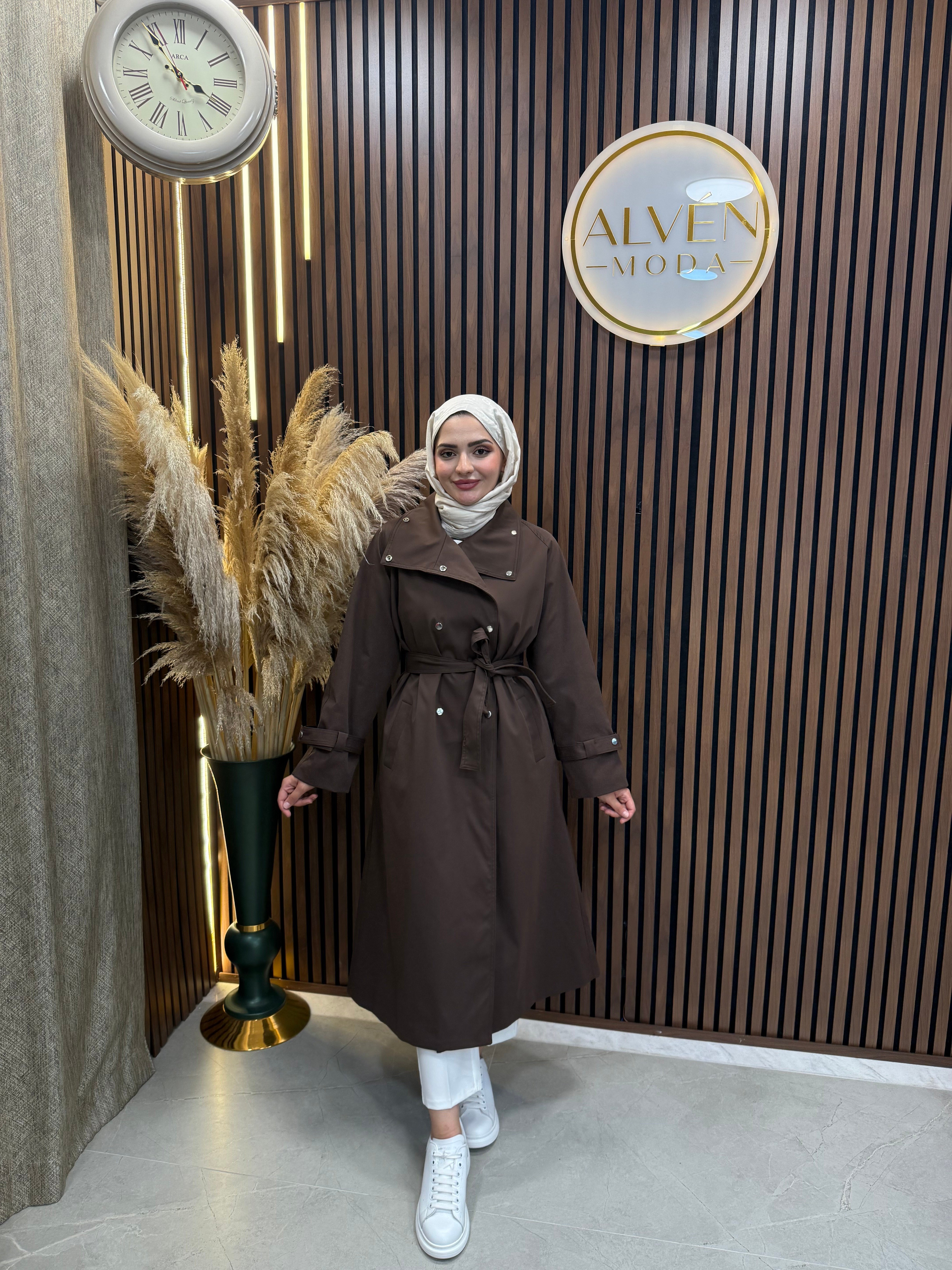 Melia Premium Su Geçirmez Kuşaklı Oversize Trençkot | Kahverengi