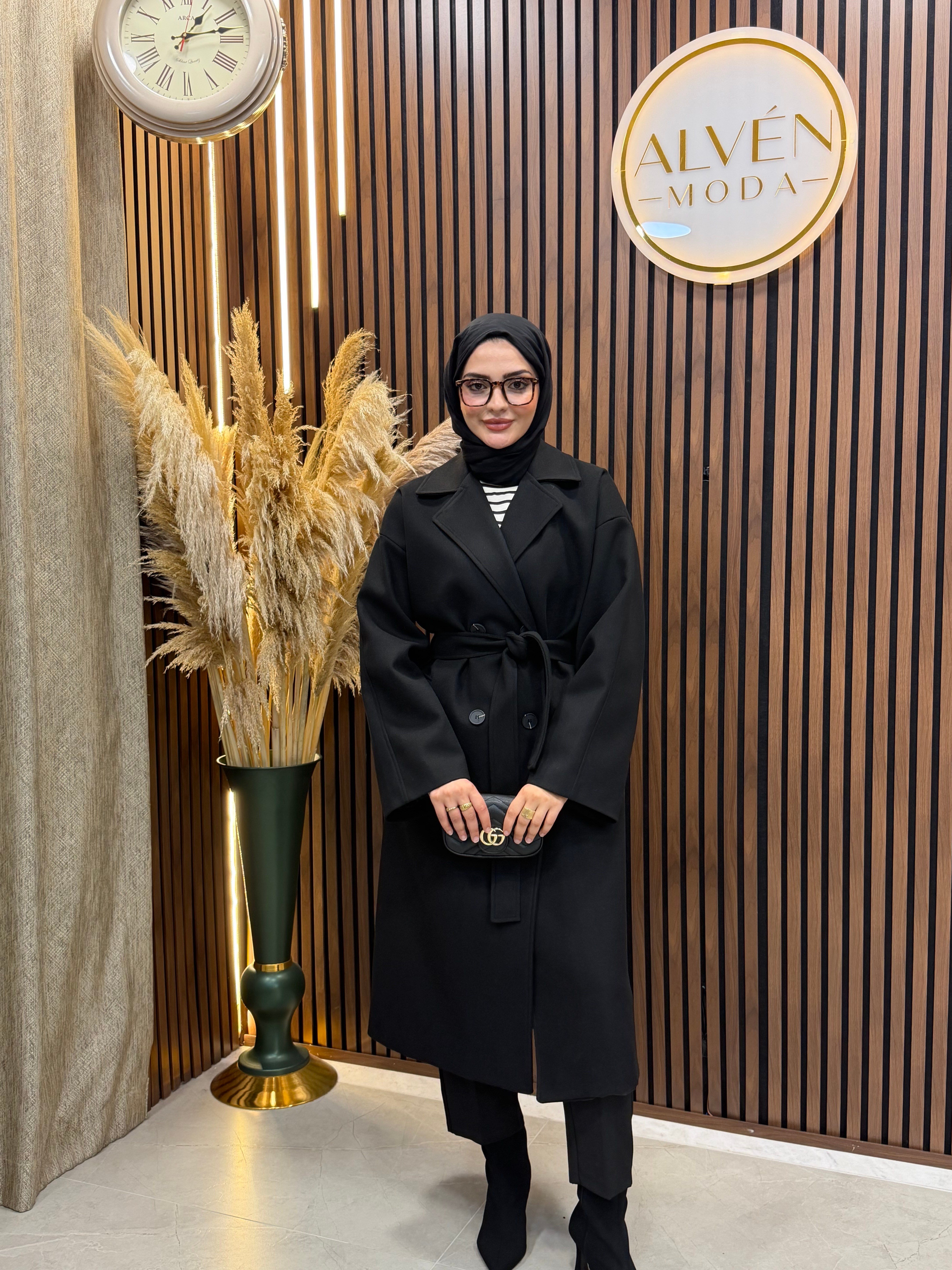 TİA Premium Astarlı Oversize Kaban  | Siyah