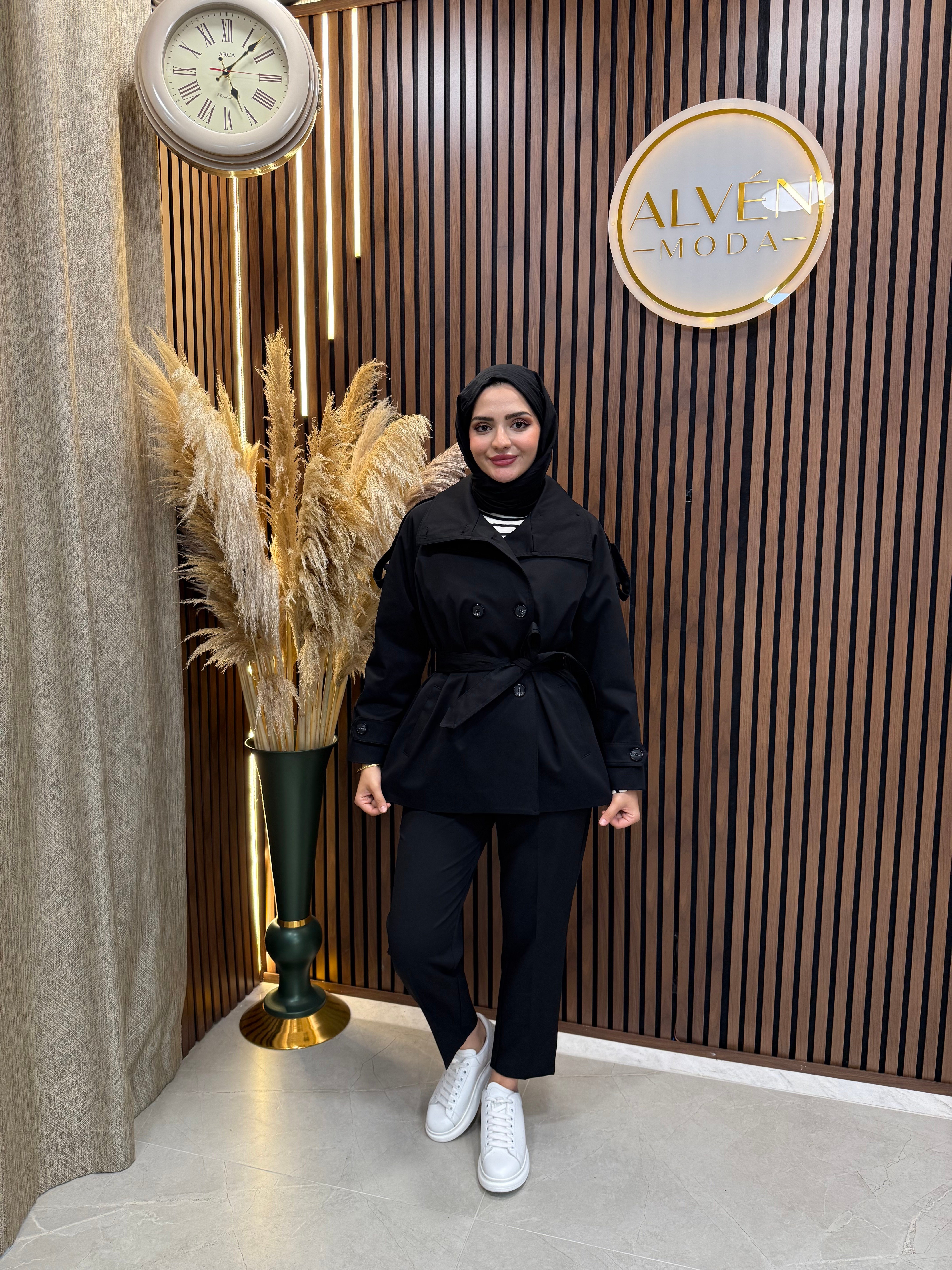 Viona  Premium Su Geçirmez Kuşaklı Oversize Trençkot | Siyah