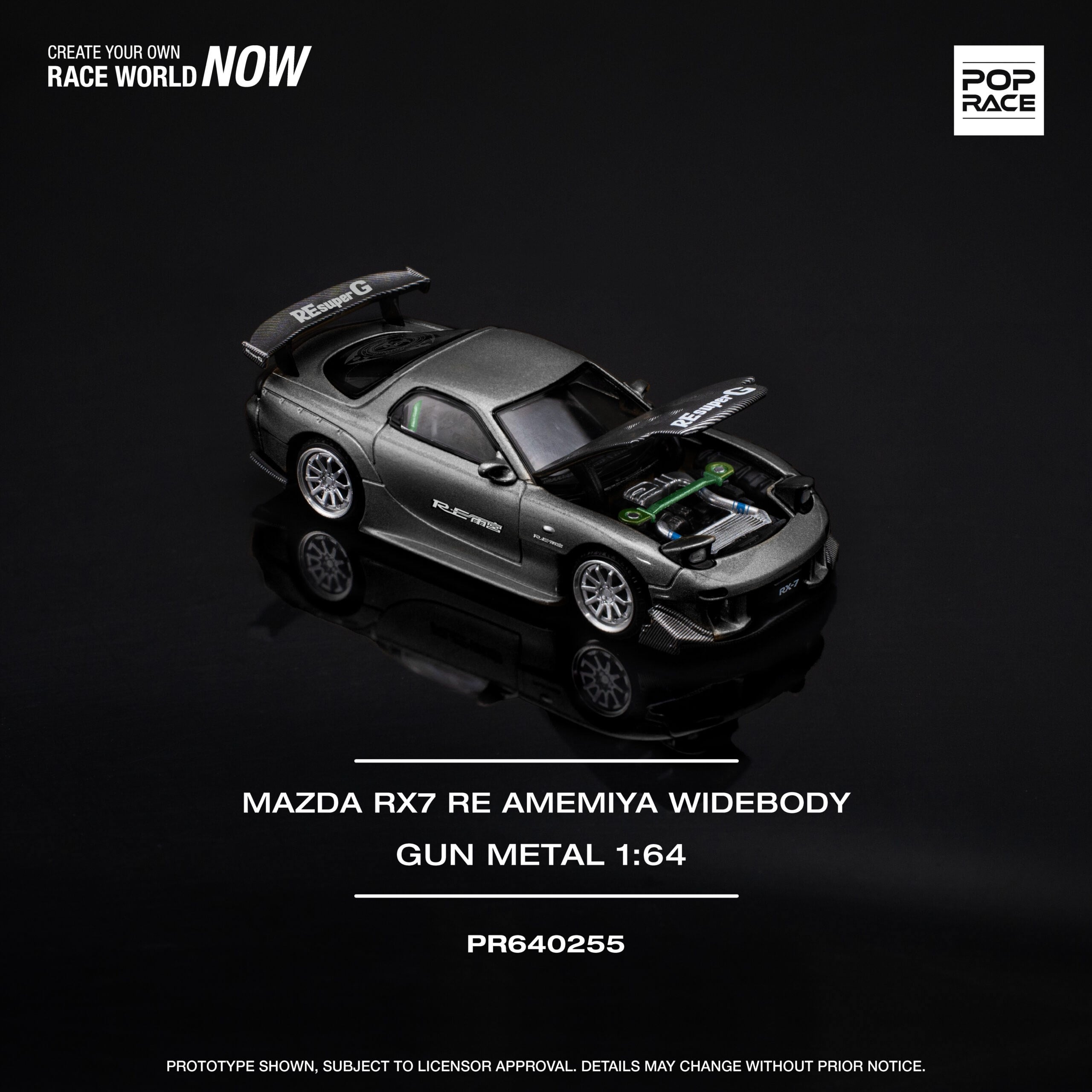 Pop Race 1/64 Mazda Rx-7 RE Amemiya Widebody Gun Metal