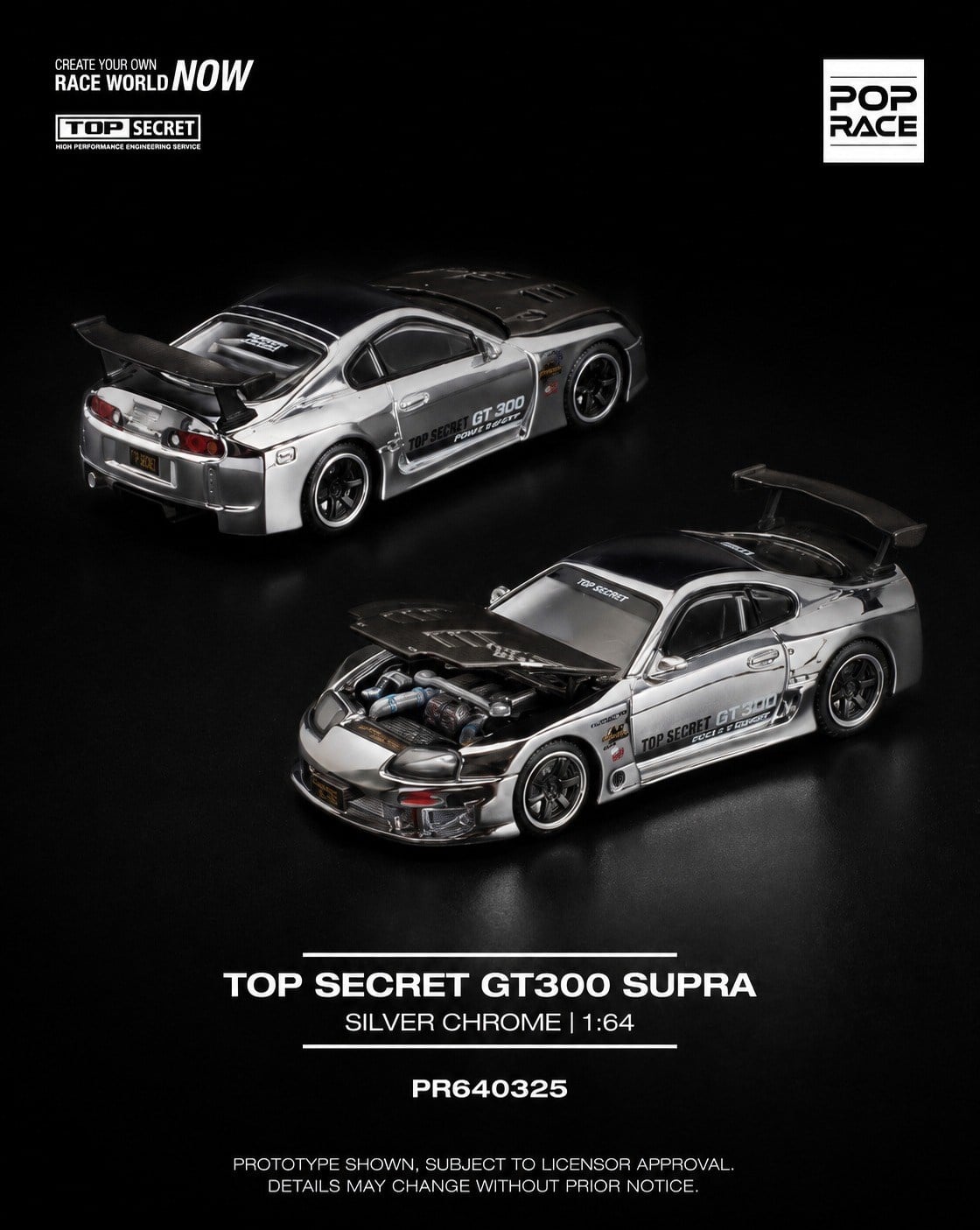 POPRACE 1:64 Top Secret GT300 Supra - Silver Chrome