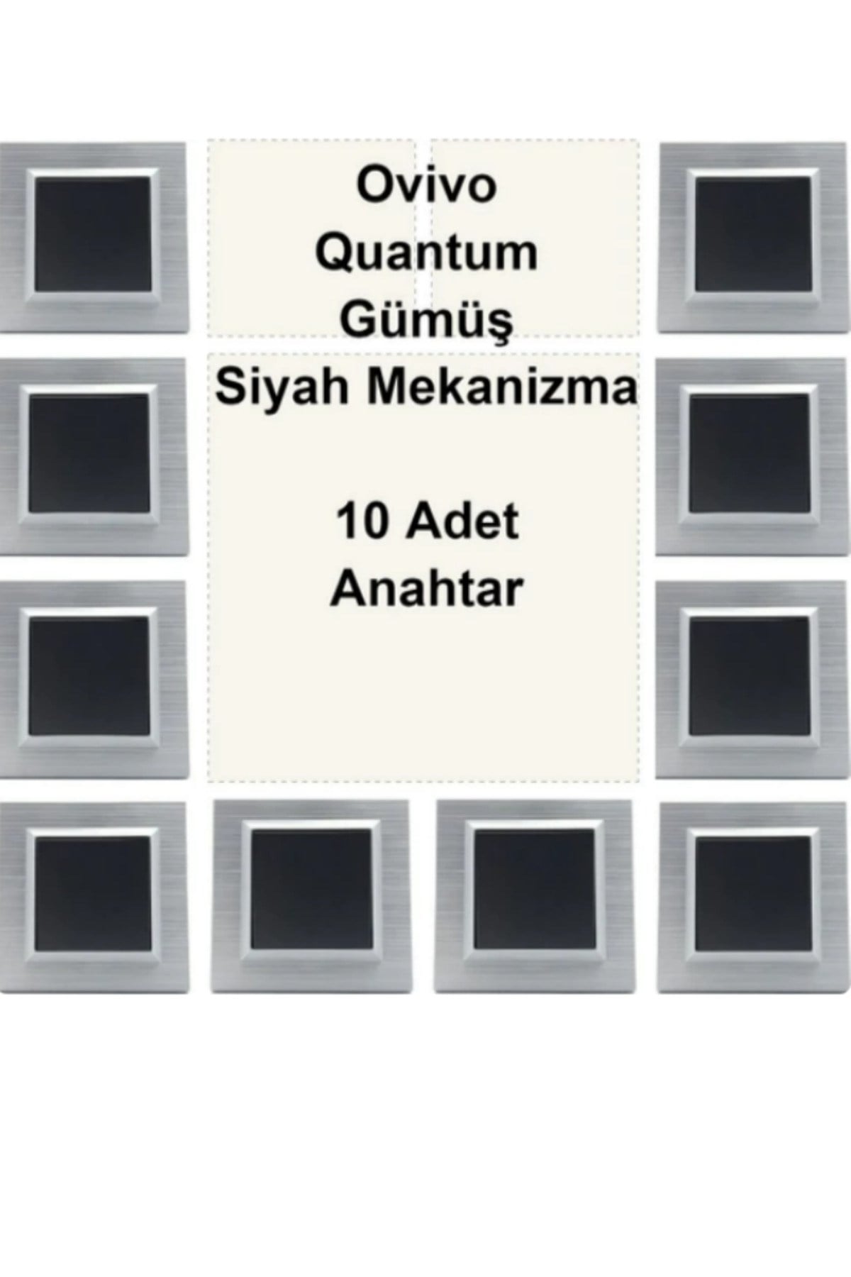 Asyagrup Ovivo Quantum Gümüş Çerçeve,Siyah Anahtar - 10 Adet