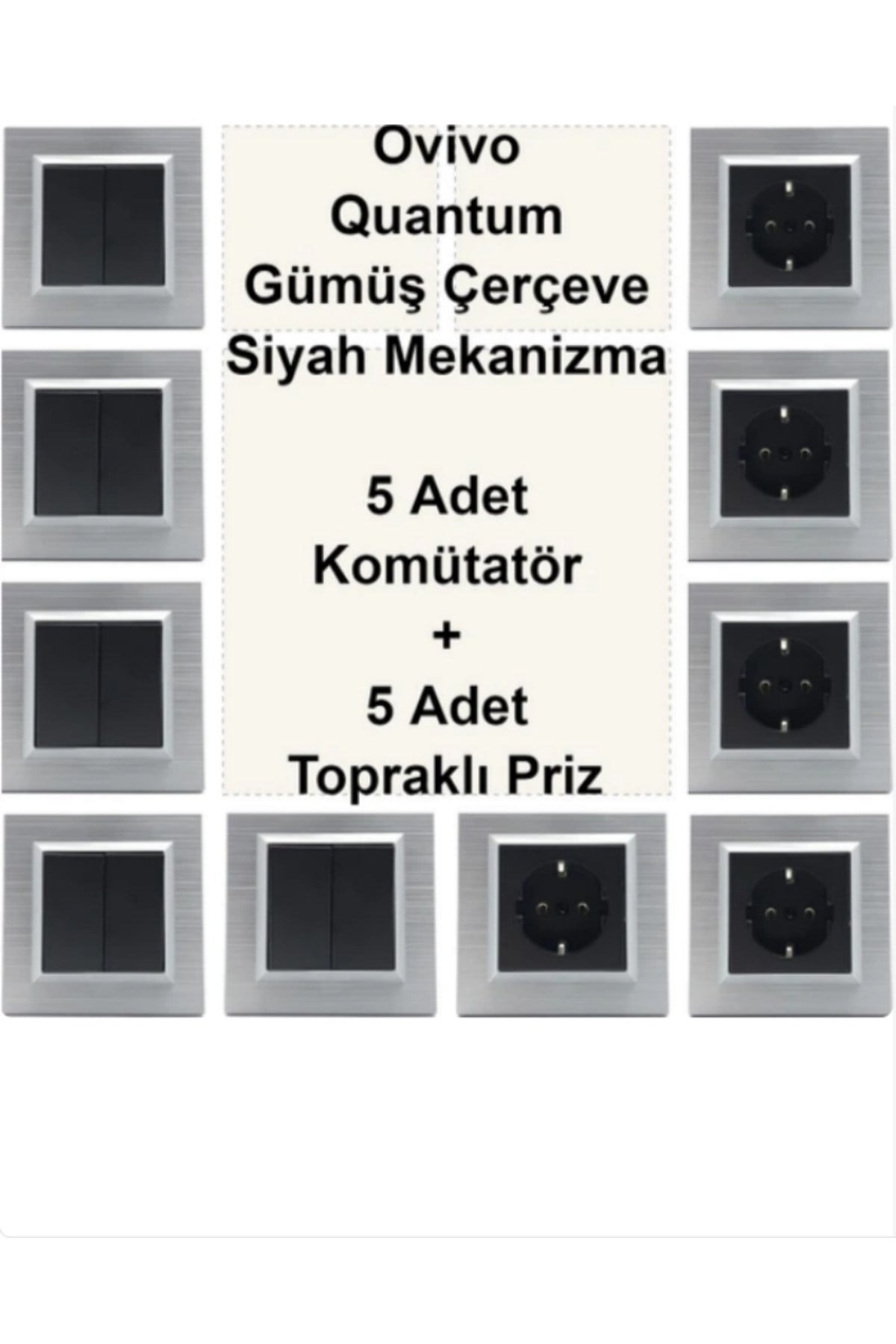 Asyagrup Ovivo Quantum Gümüş Set ( priz,komütatör) - Çerçeve Dahil