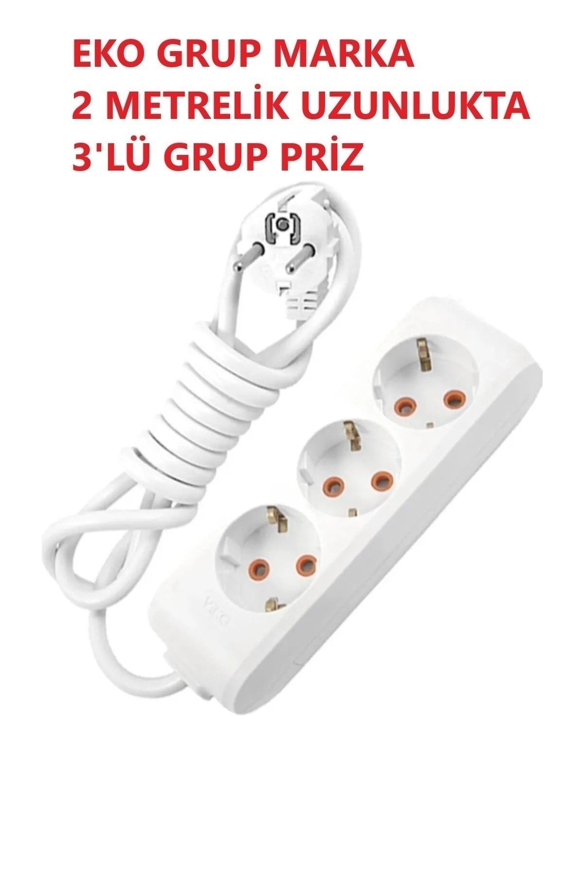 Eko Gold Grup 3lü Üçlü Topraklı Uzatma Kablolu Grup Priz 2 Metre