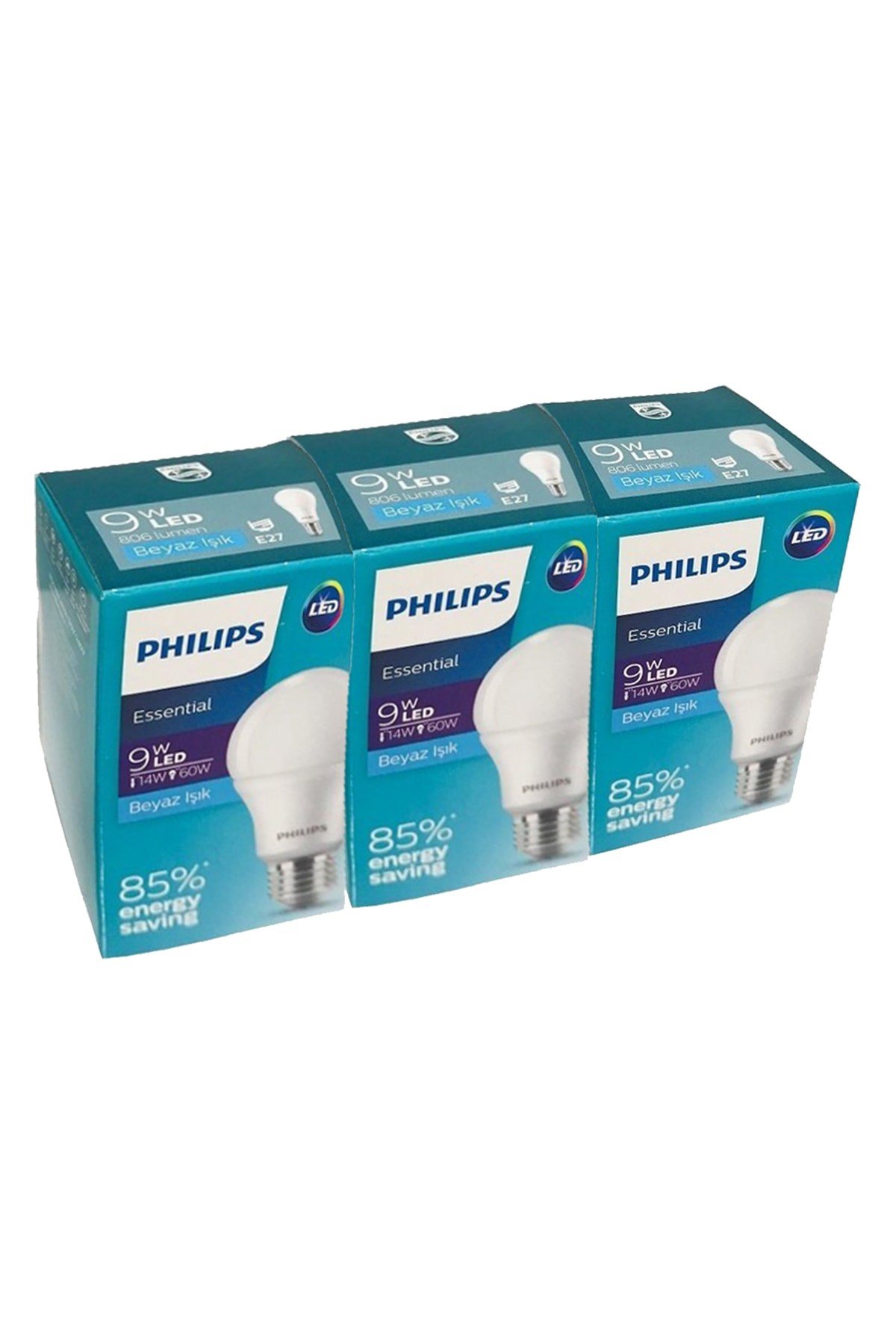 Essential  8 w - 60w Beyaz Işık E27 Normal Duy 3'lü Paket Led Ampul