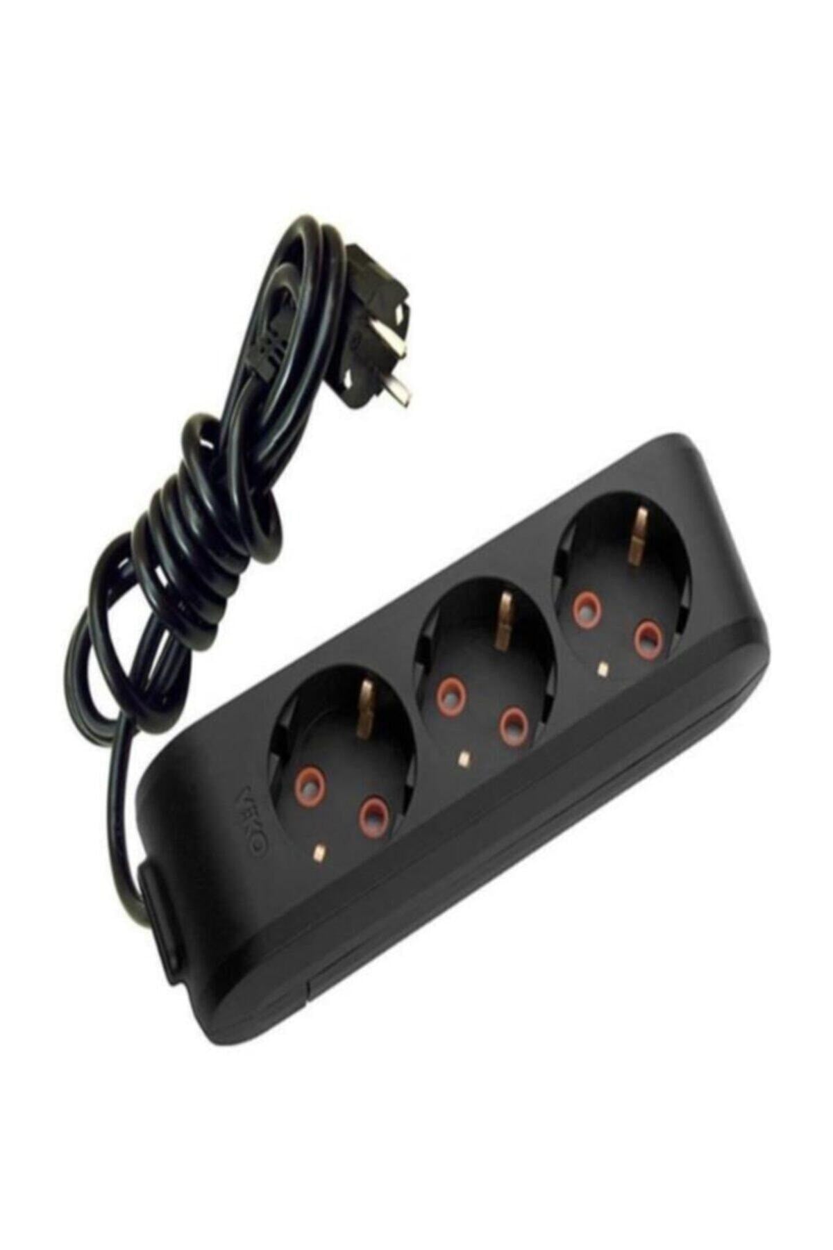 Multi-led Siyah 3'lü Priz Top. Kablolu Ç. K. 2mt