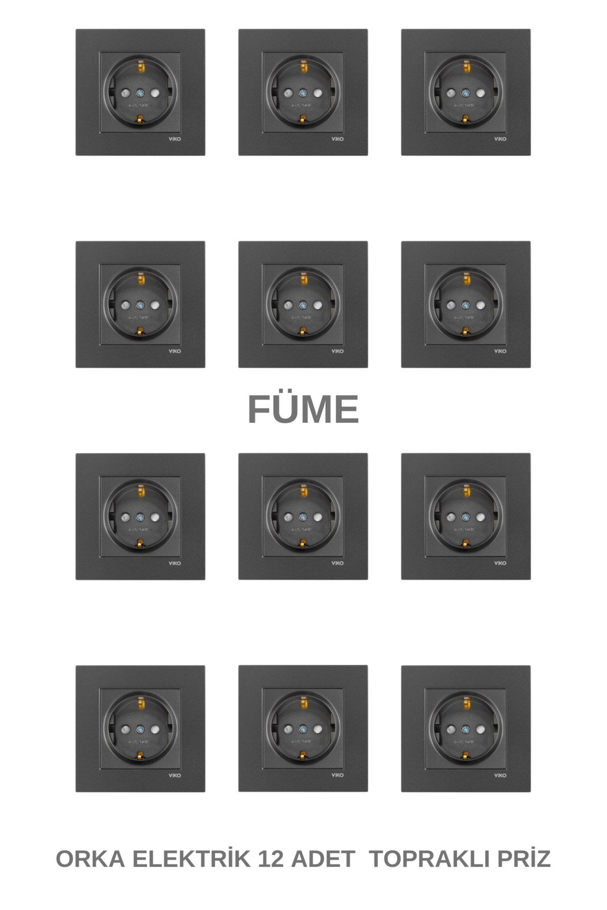 Viko Novella Füme 12 Adet Topraklı Priz Çerçeve Dahil