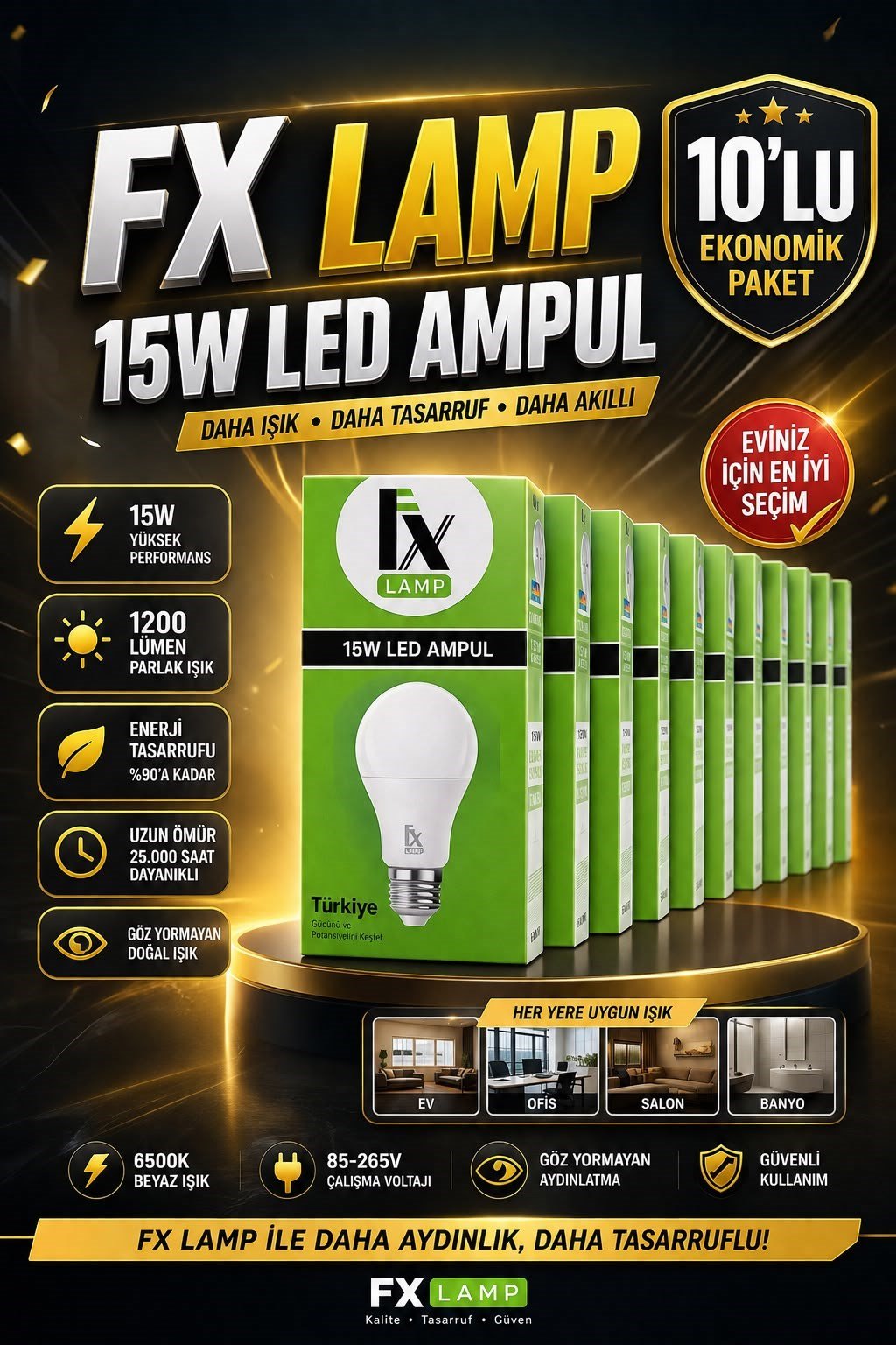 VİPAY/ Fx Lamp 15W E27 Led Ampul - 10'lu Paket