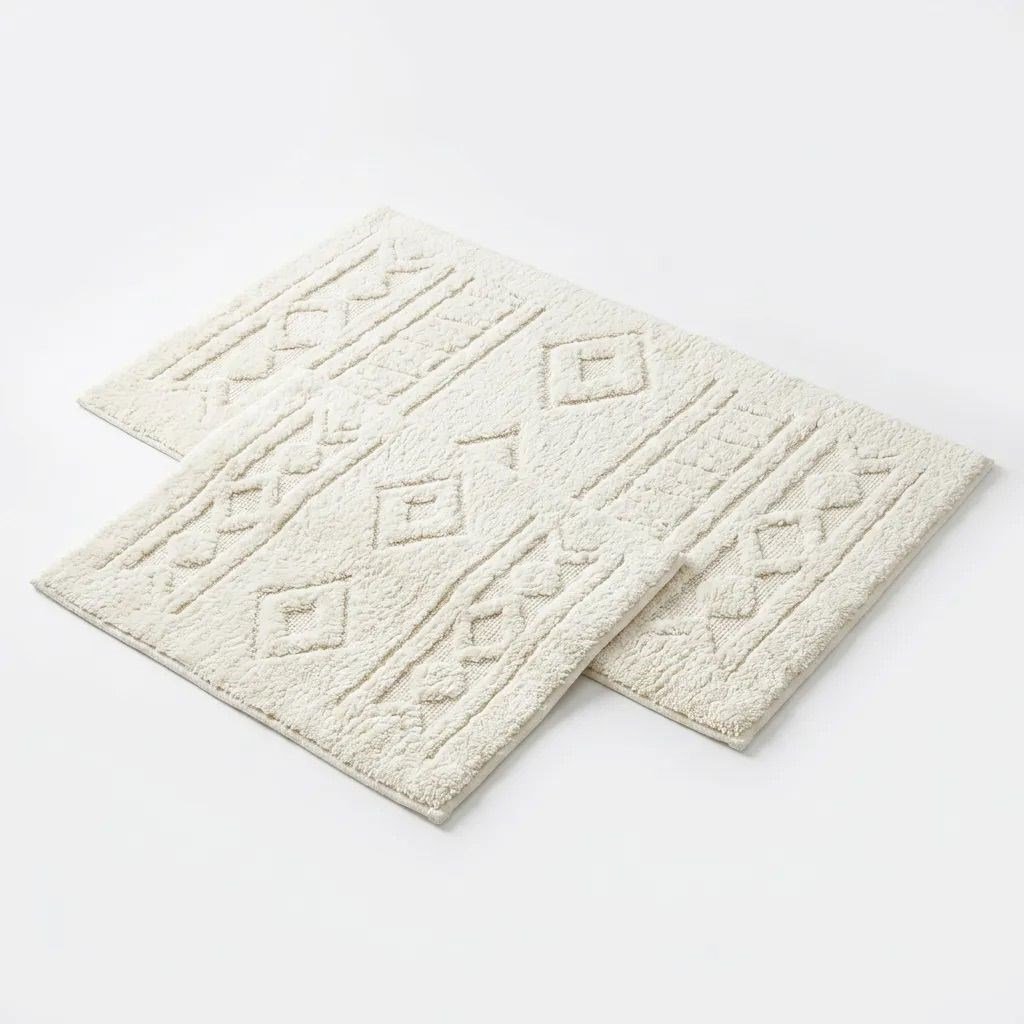 %100 Pamuk 2'li Banyo Paspas Takımı 60x100 cm ve 50x60 cm Yüksek Emici Çiftli Banyo Seti - Ethnic