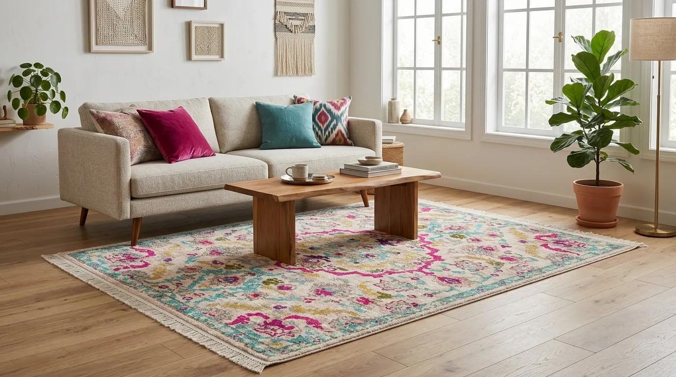 Angel Home Dijital Baskılı Deri Taban Kaymaz Halı - Makinede Yıkanabilir Hafif Modern Kilim Mira Serisi -7