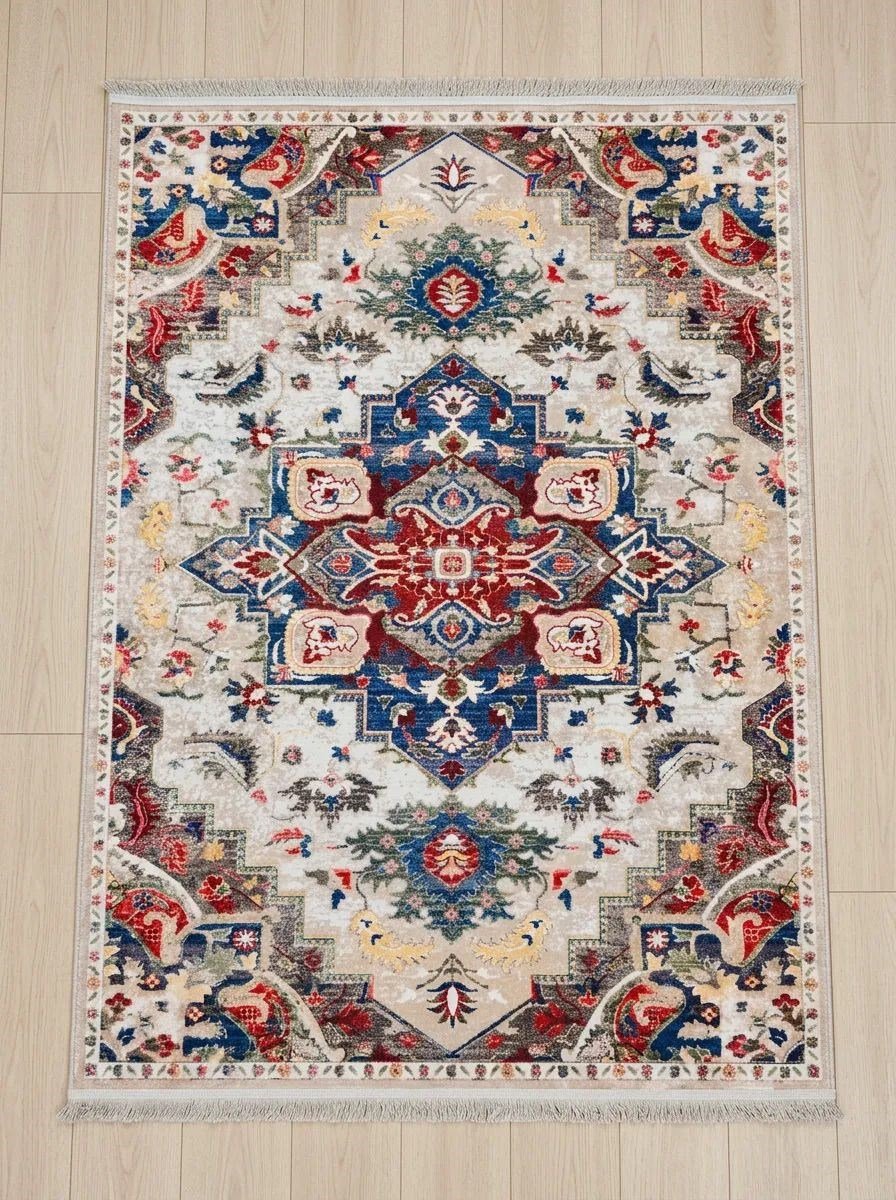 Angel Home Dijital Baskılı Deri Taban Kaymaz Halı - Makinede Yıkanabilir Hafif Modern Kilim Mira Serisi -13
